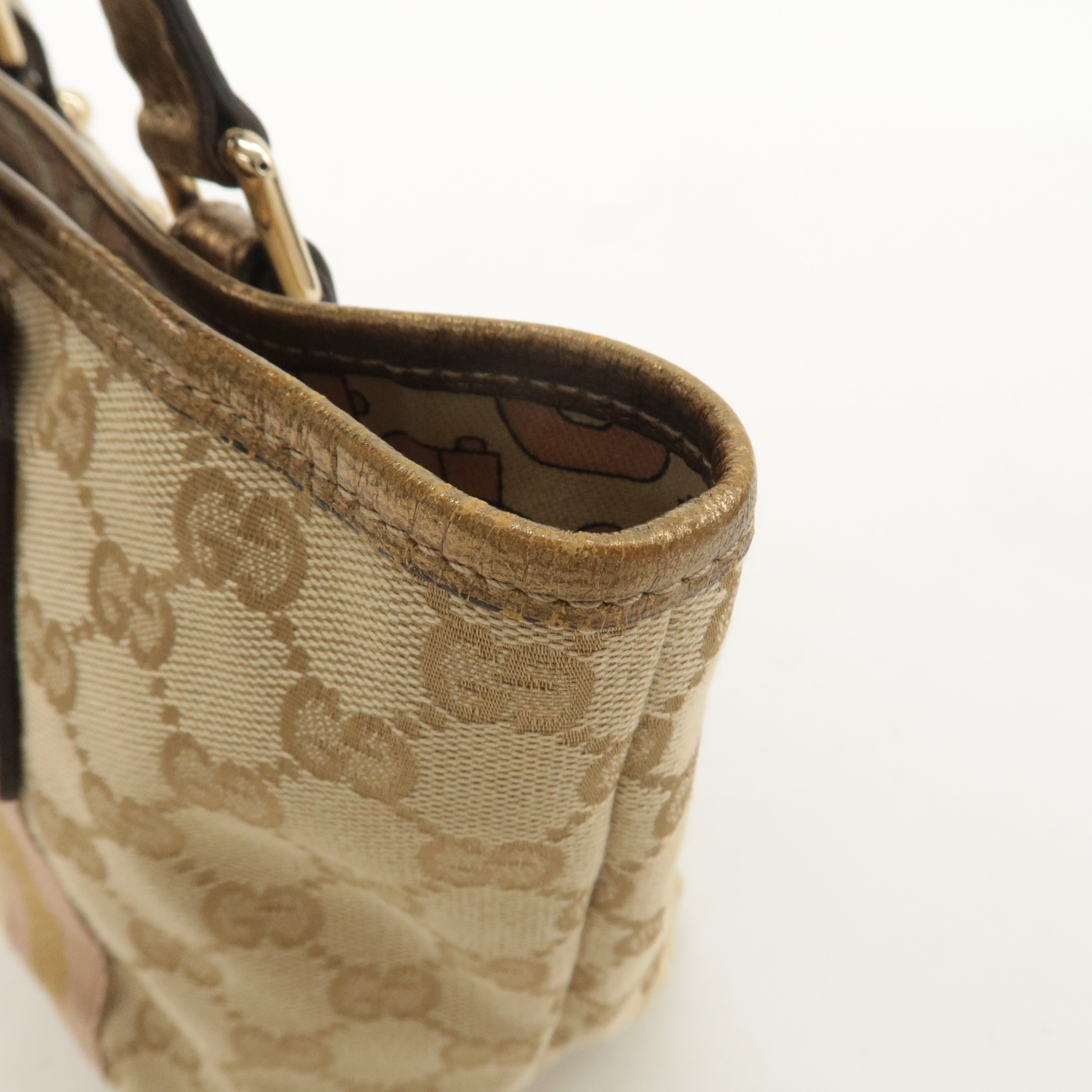 GUCCI Sherry GG Canvas Leather Mini Hand Bag Beige Gold 139261