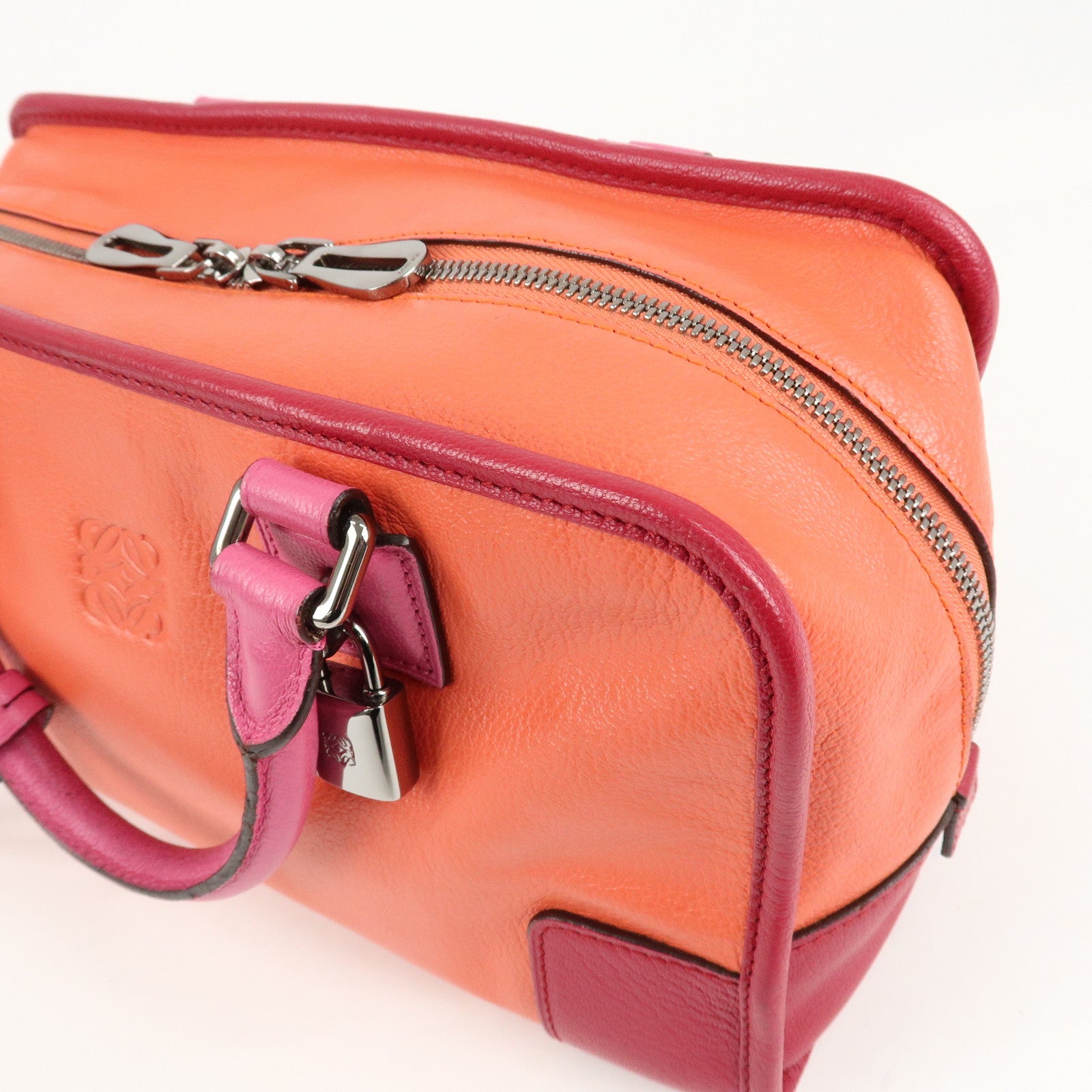 LOEWE Anagram Leather Amazona 28 Hand Bag Orange Bordeaux Pink