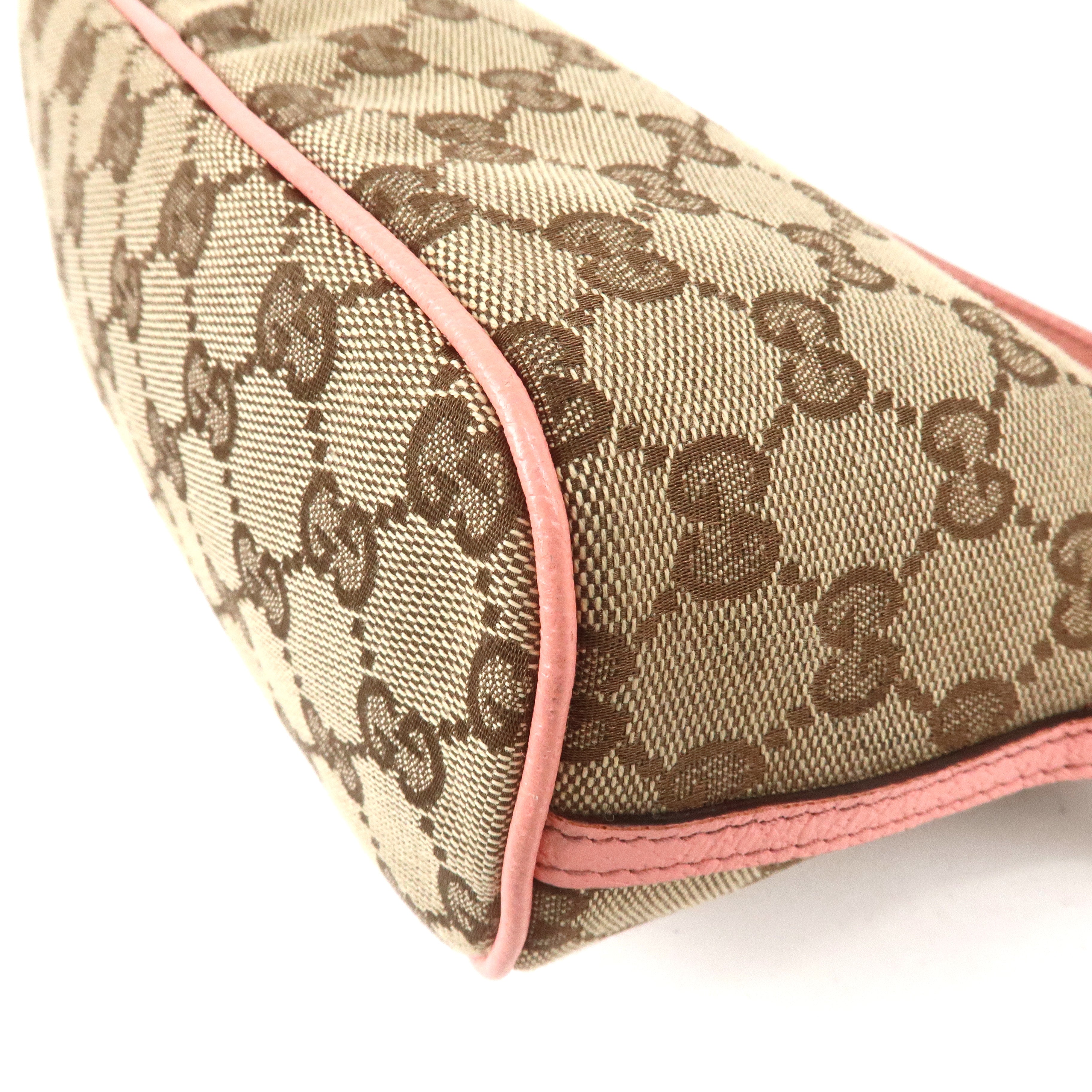 GUCCI GG Canvas Leather Pouch Beige Pink 7198