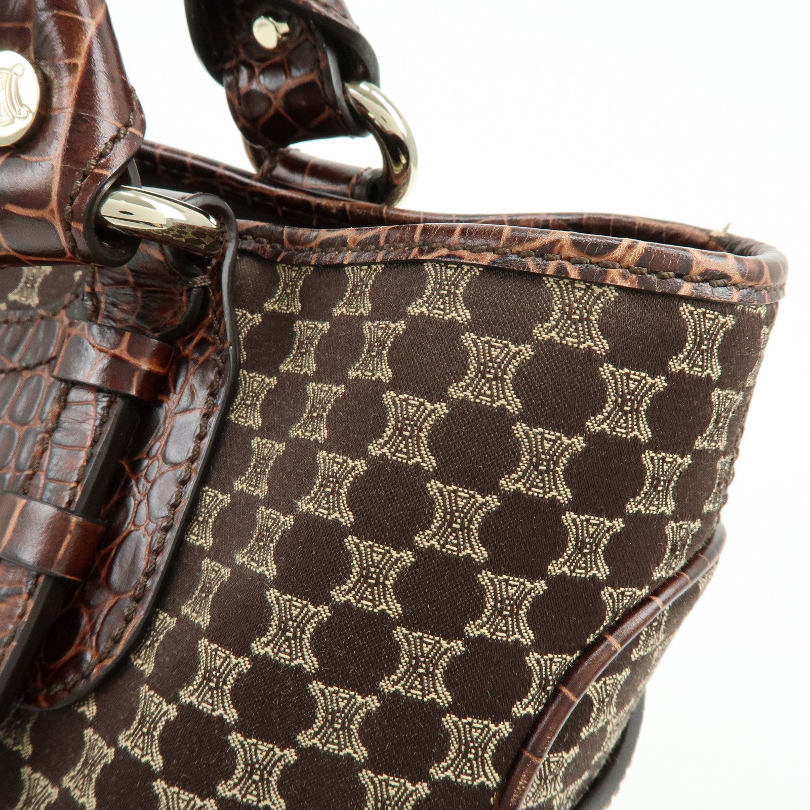 CELINE Macadam Embossed Leather Canvas Boogie Bag Hand Bag Brown