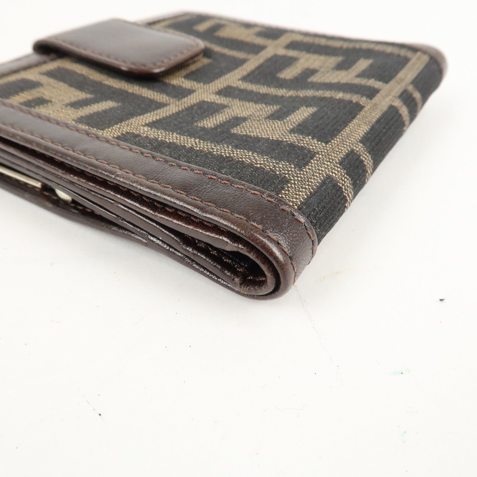 FENDI Zucca Set of 2 Canvas Leather Bi-fold Wallet Brown Black Used