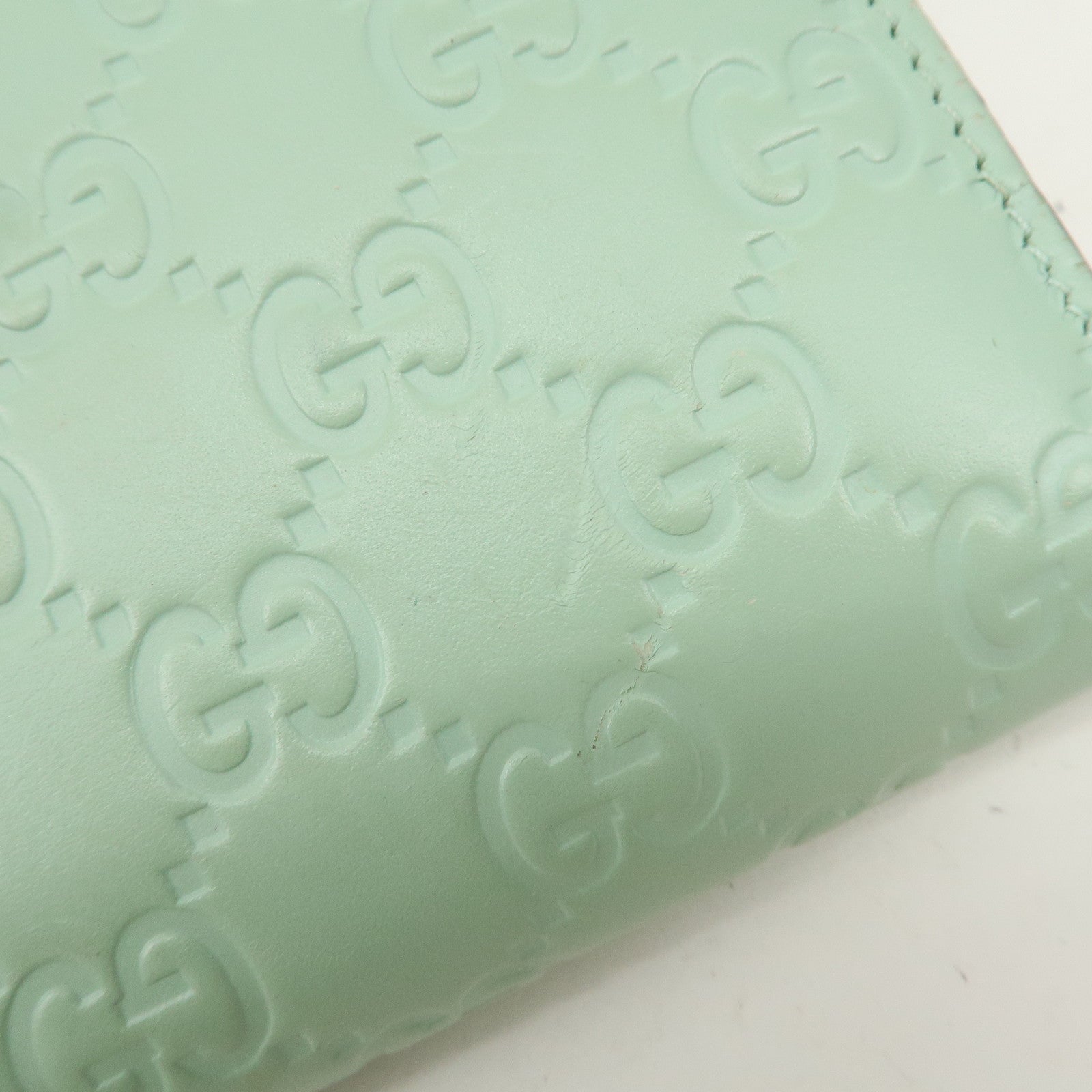 GUCCI Guccishima Leather Round Wallet Cat Motif Mint Green 548058