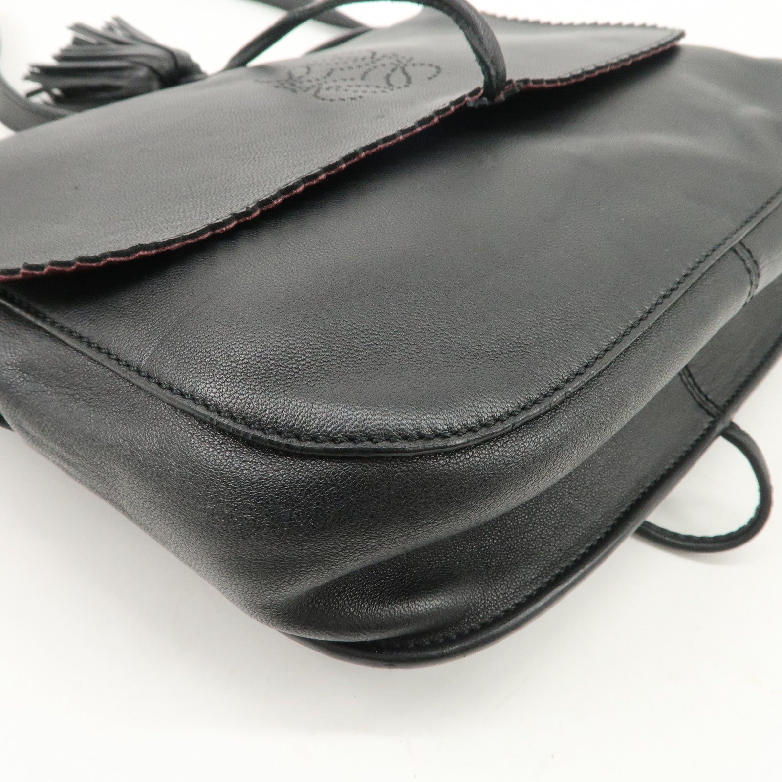 LOEWE Anagram Leather Tassel 2Way Shoulder Bag  Black 315.82.E29 Used