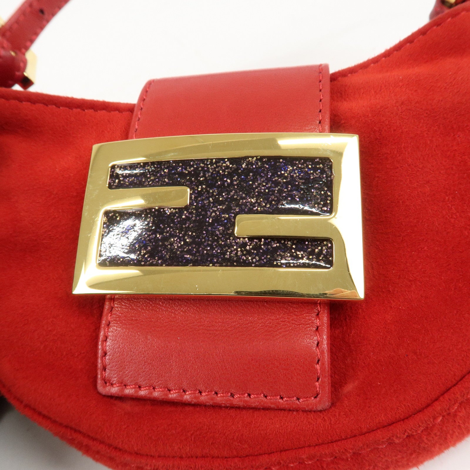 FENDI Suede Leather Mini Croissant Hand Bag Red 26673