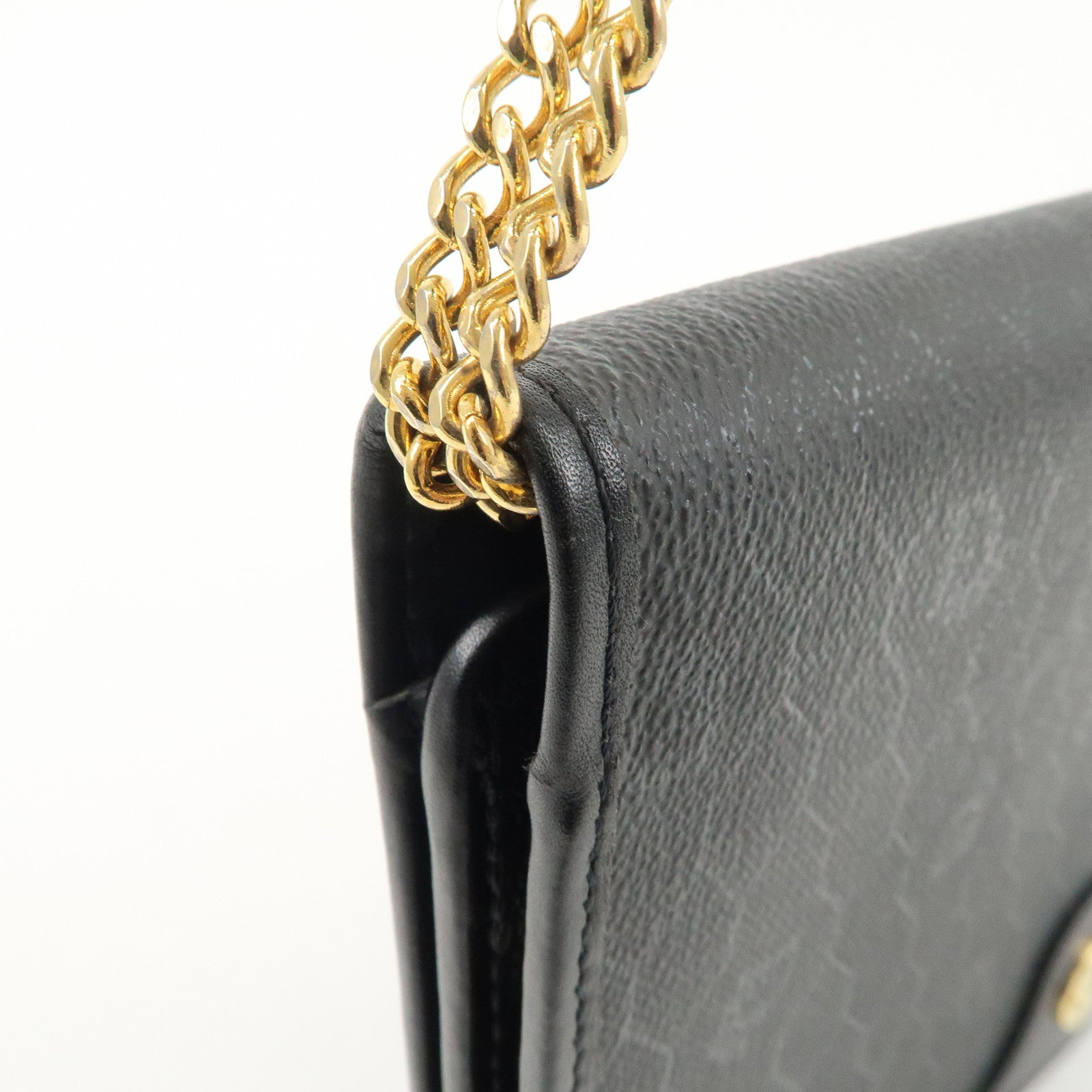 Christian Dior Honeycomb PVC Leather Chain Shoulder Bag Black