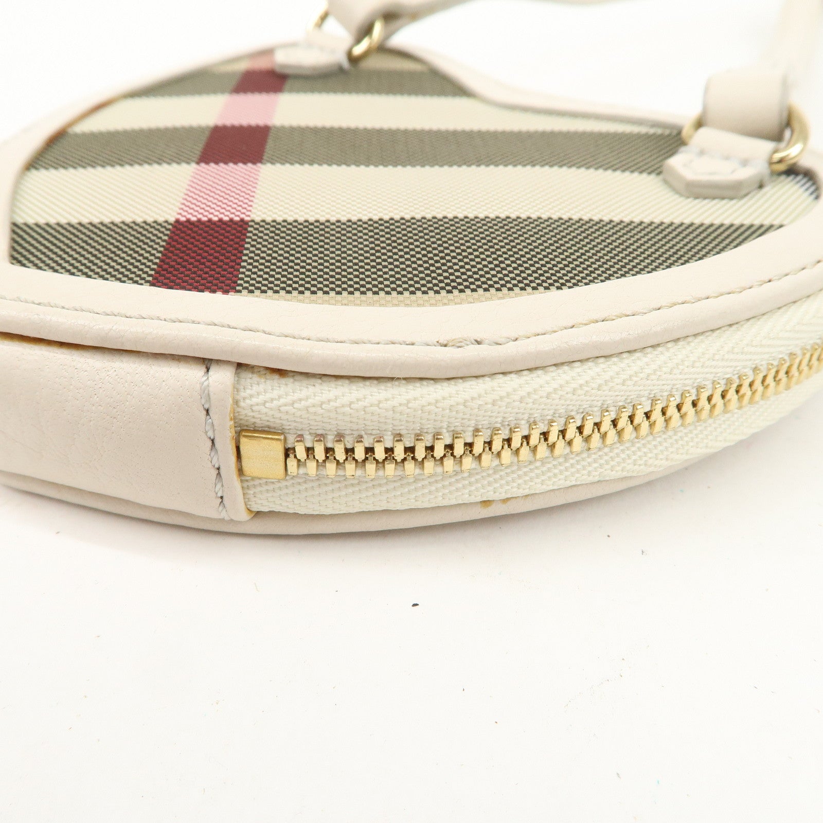 BURBERRY Canvas Leather Shoulder Pouch Nova Plaid Ivory Used