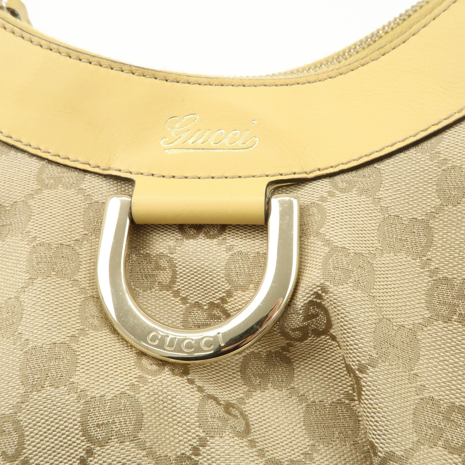 GUCCI Abbey GG Canvas Leather Shoulder Bag Beige Yellow 190525 Used