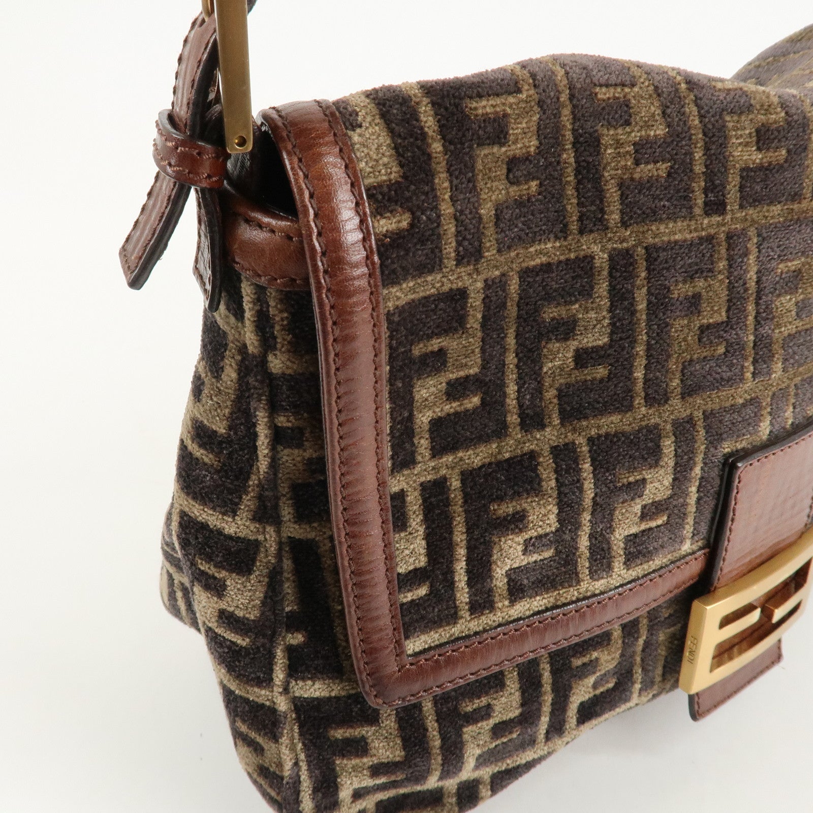 FENDI Mamma Baguette Zucca Pile Leather Shoulder Bag 8BR001 Used