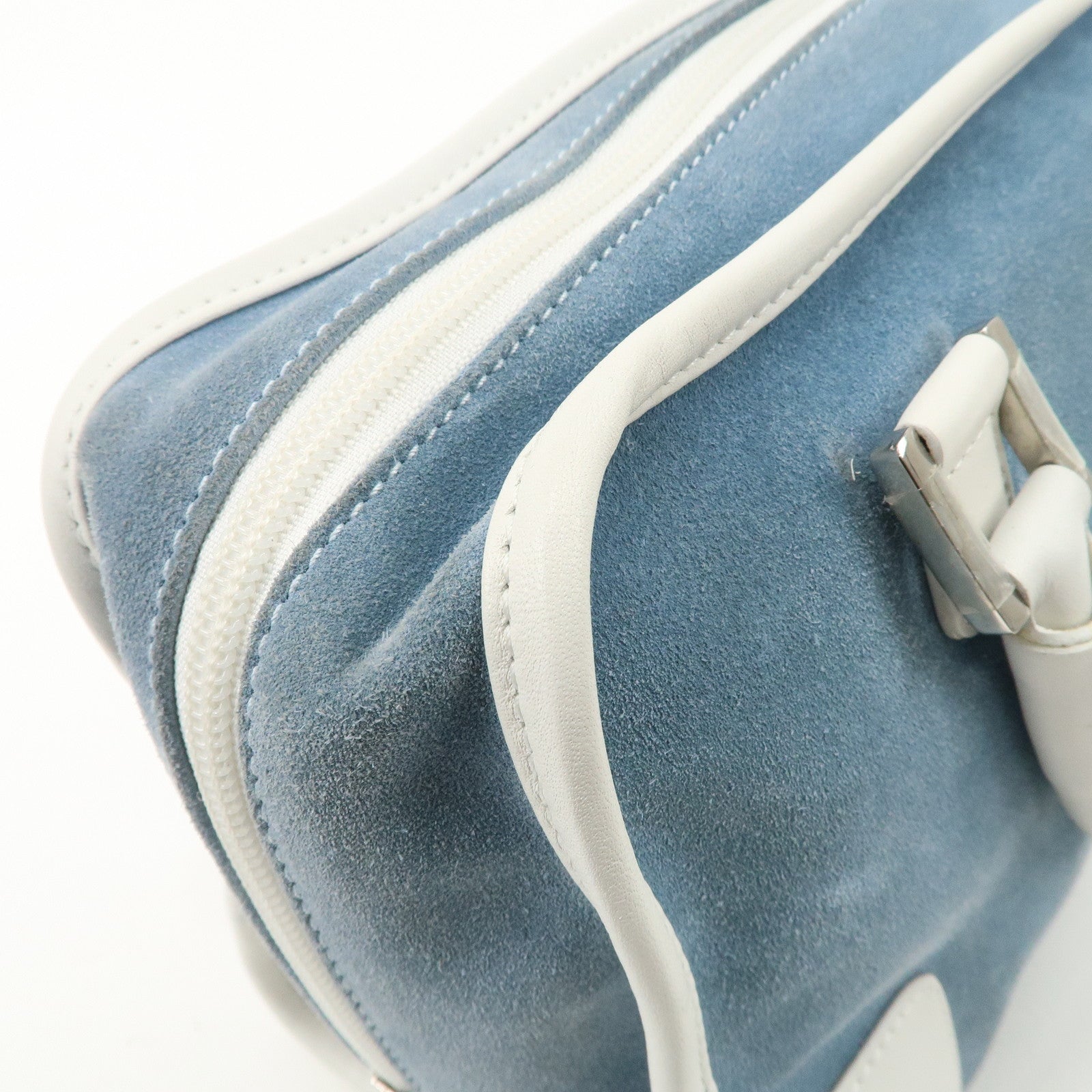 LOEWE Anagram Suede Leather Amazona 27 Hand Bag White Blue Used