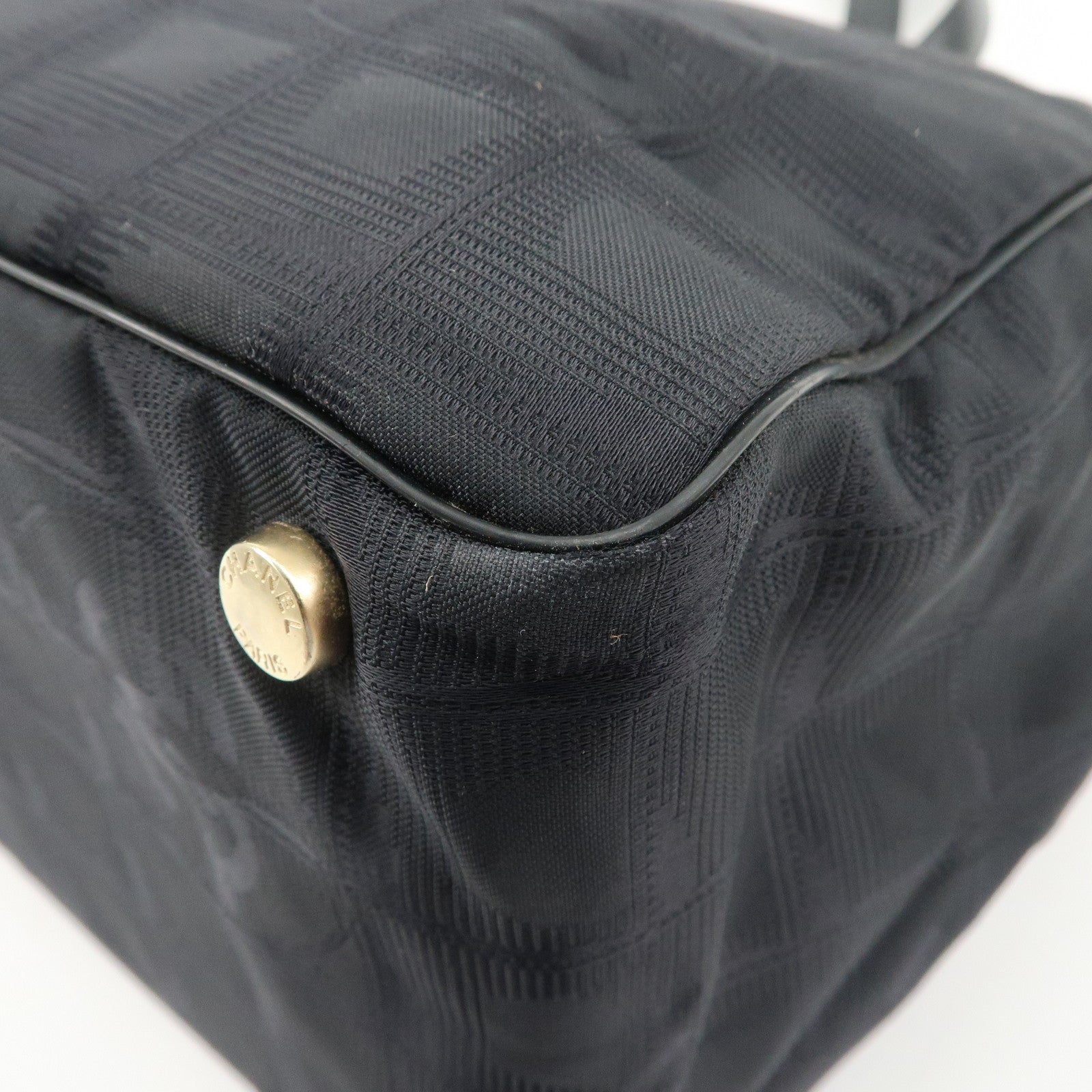 CHANEL New Travel Line Nylon Jacquard Leather Tote Bag A15991 Used