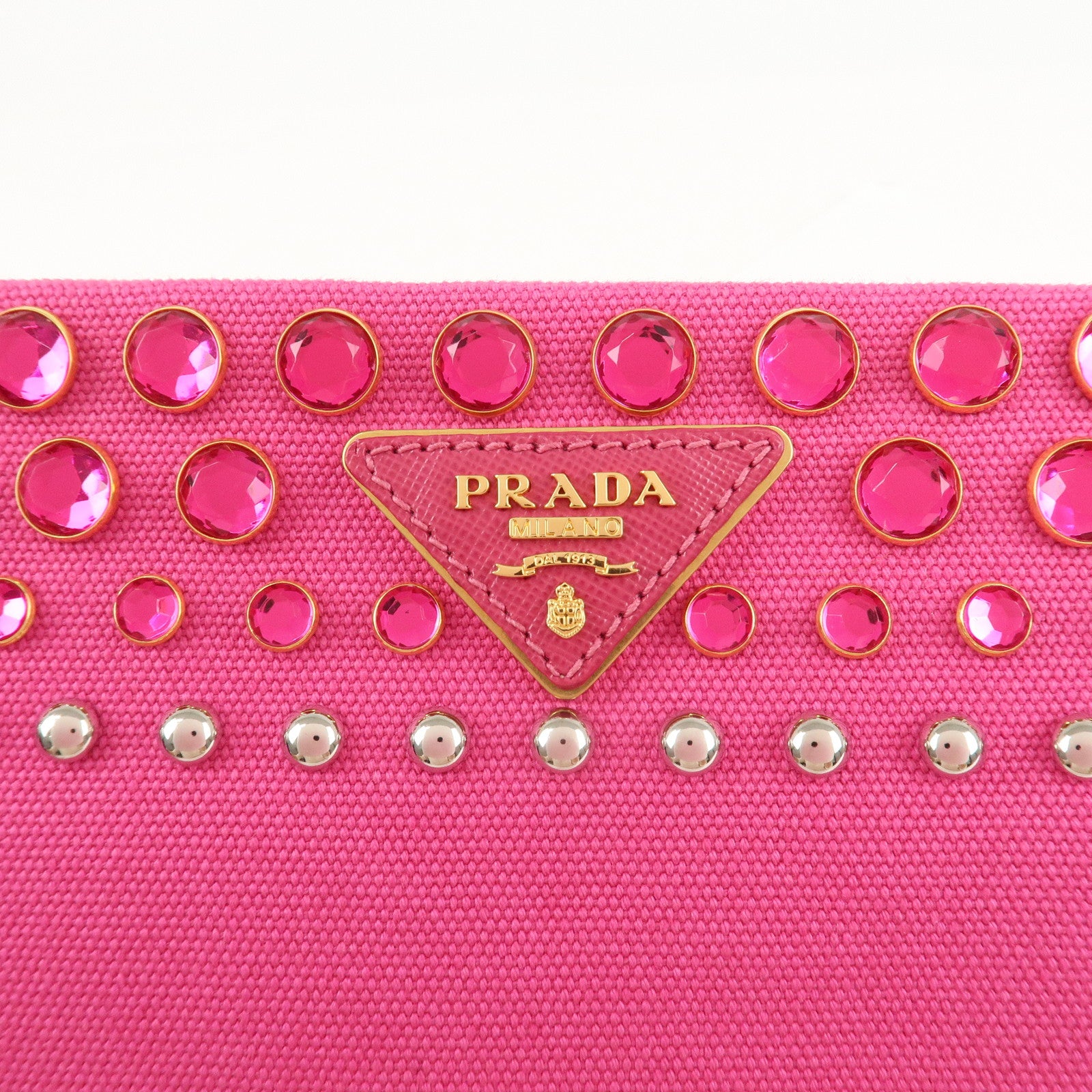 PRADA Canvas Bijoux Studded Clutch Bag Pink BP521O