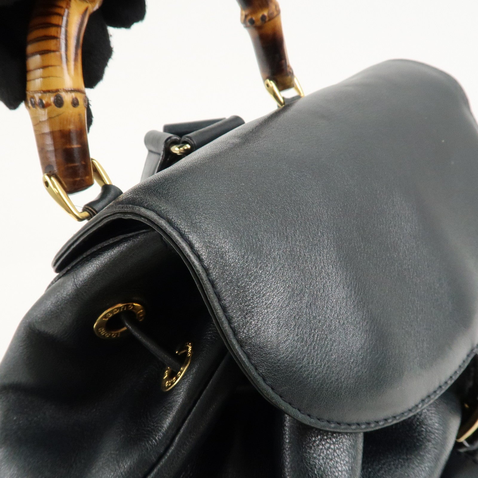 GUCCI Bamboo Leather Back Pack Dark Navy 003.2058.0016