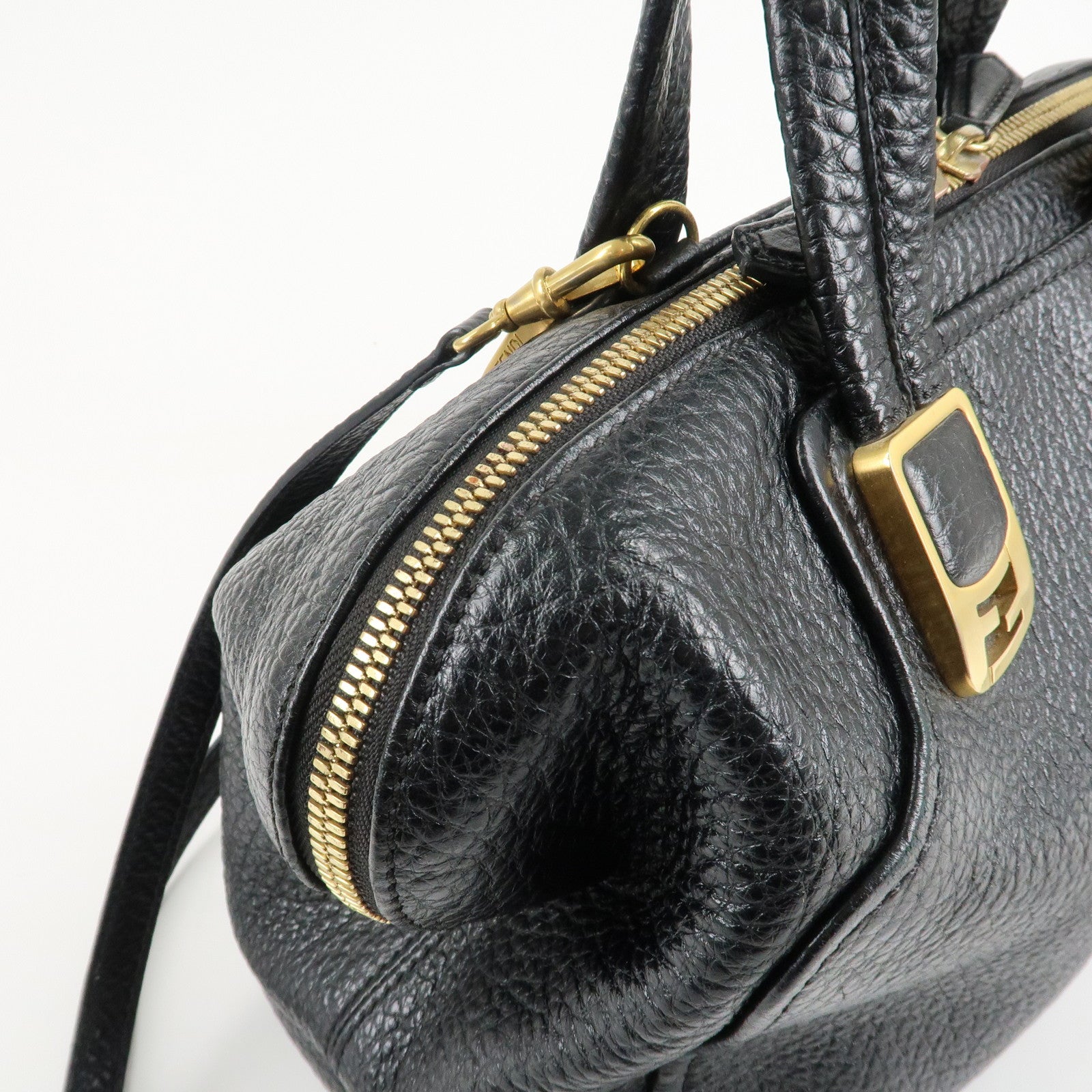 FENDI Chameleon Leather 2WAY Bag Hand Bag Black 8BL114