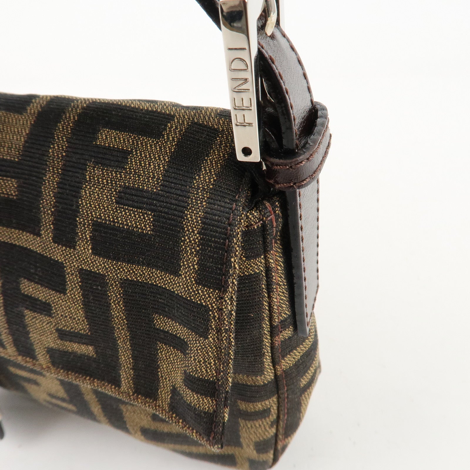 FENDI Mamma Baguette Zucca Canvas Shoulder Bag Brown Black 26424