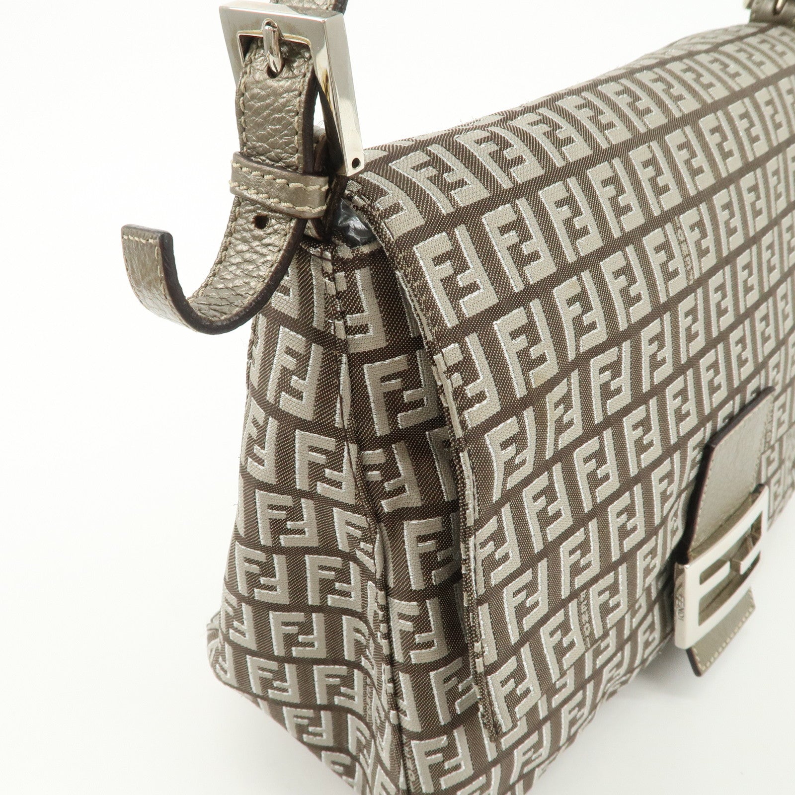 FENDI Zucchino Mamma Buguette Canvas Leather  Shoulder Bag 8BR001