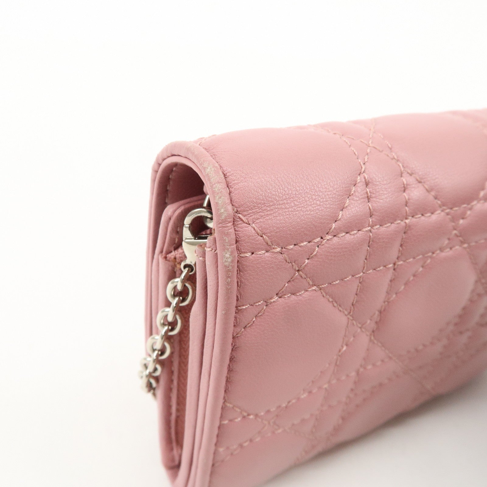 Christian Dior Cannage Dior Leather Chain Wallet Pink