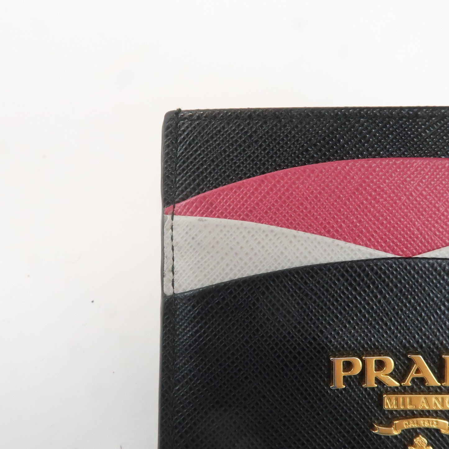 PRADA Saffiano Leather Card Case Black White Pink 1MC025