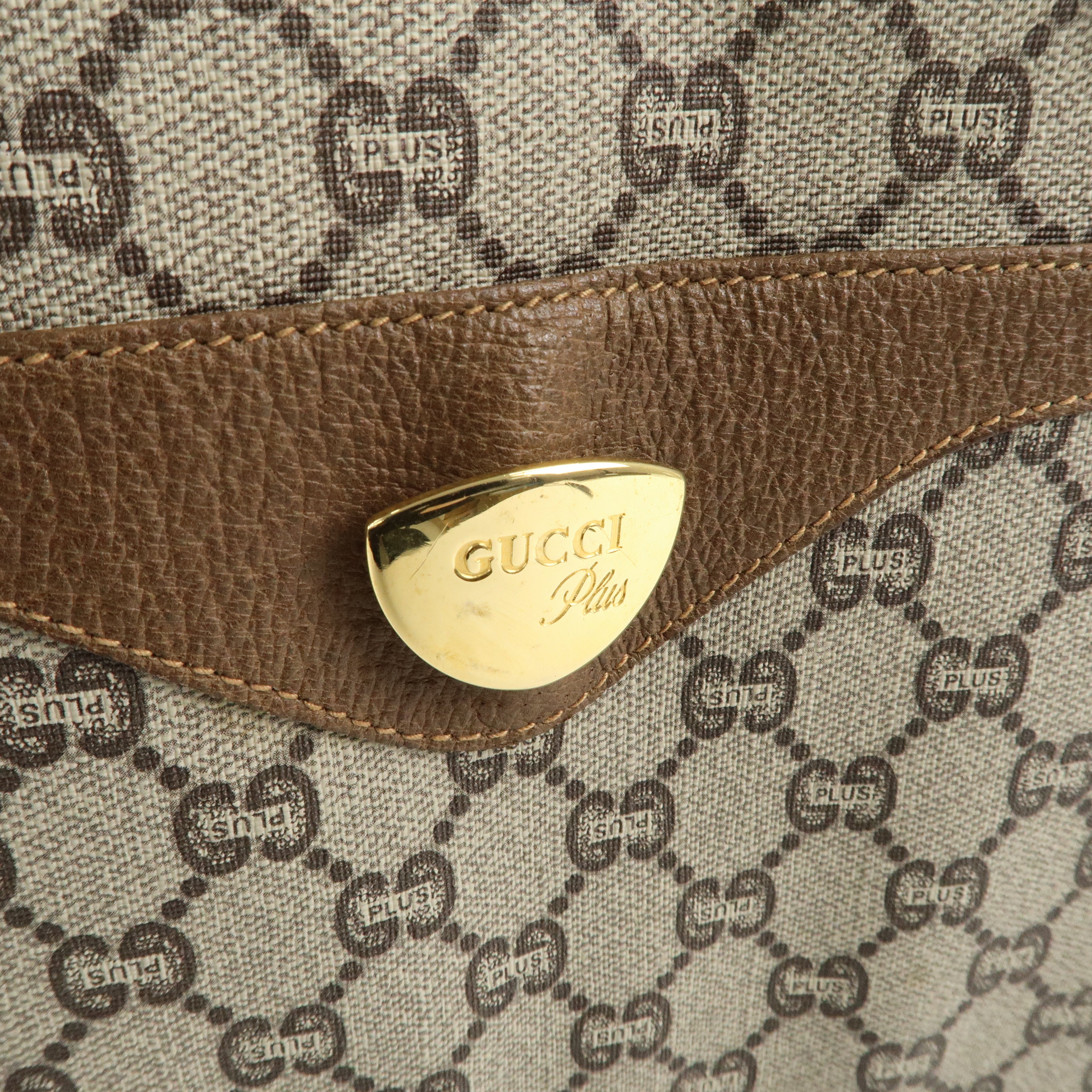 GUCCI Sherry GG Plus Leather Tote Bag Shoulder Bag Beige Brown