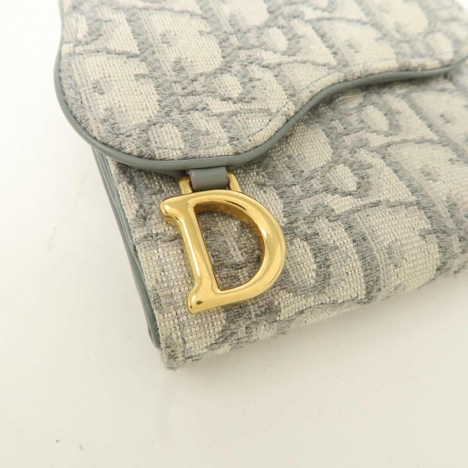 Christian Dior Trotter Jacquard Leather Saddle Lotus Wallet Gray