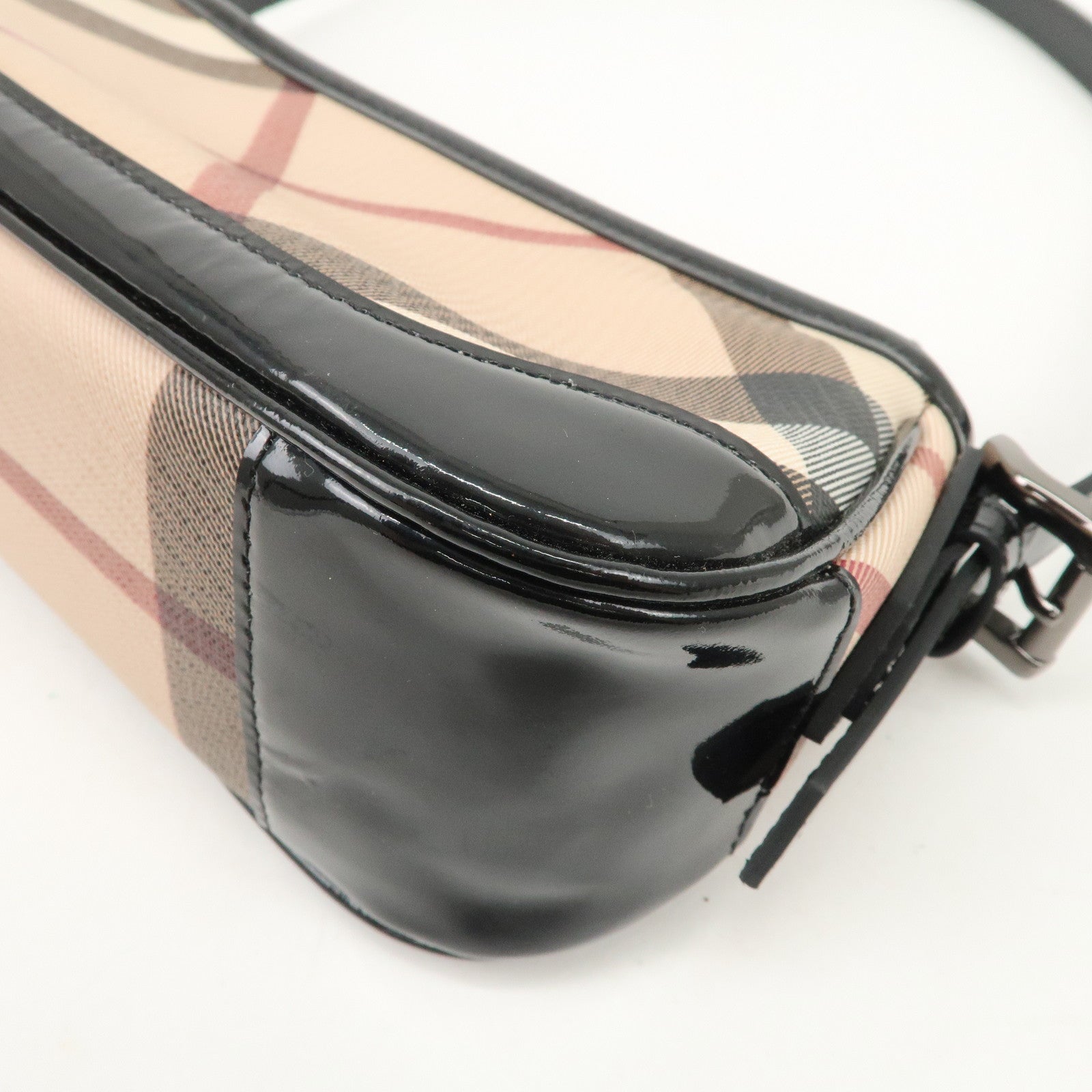 BURBERRY PVC Patent Leather Nova Plaid Shoulder Bag Black Used