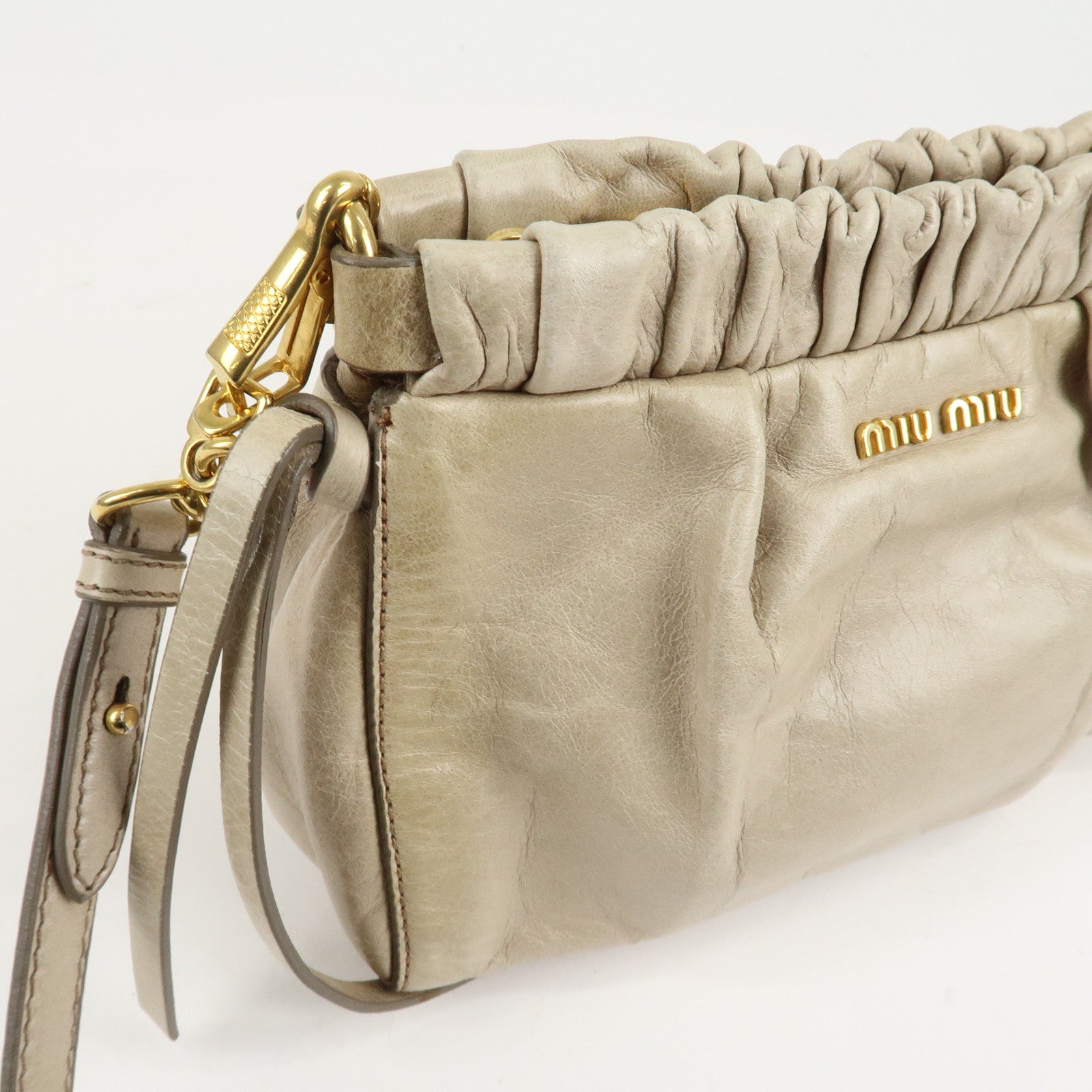 MIU MIU Leather Shoulder Bag Crossbody Bag Ivory