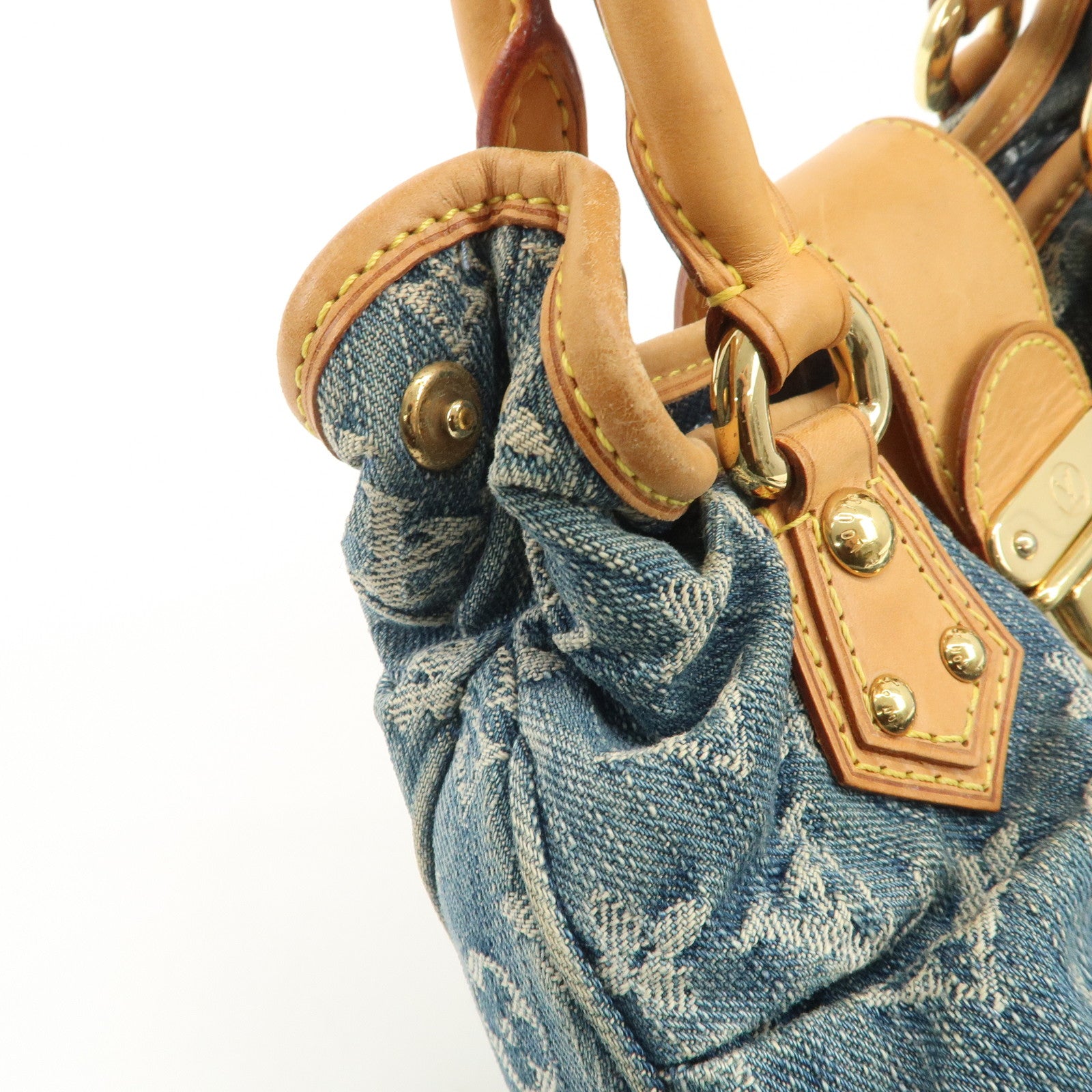 Louis Vuitton Monogram Denim Pleaty Hand Bag Blue M95020 Used