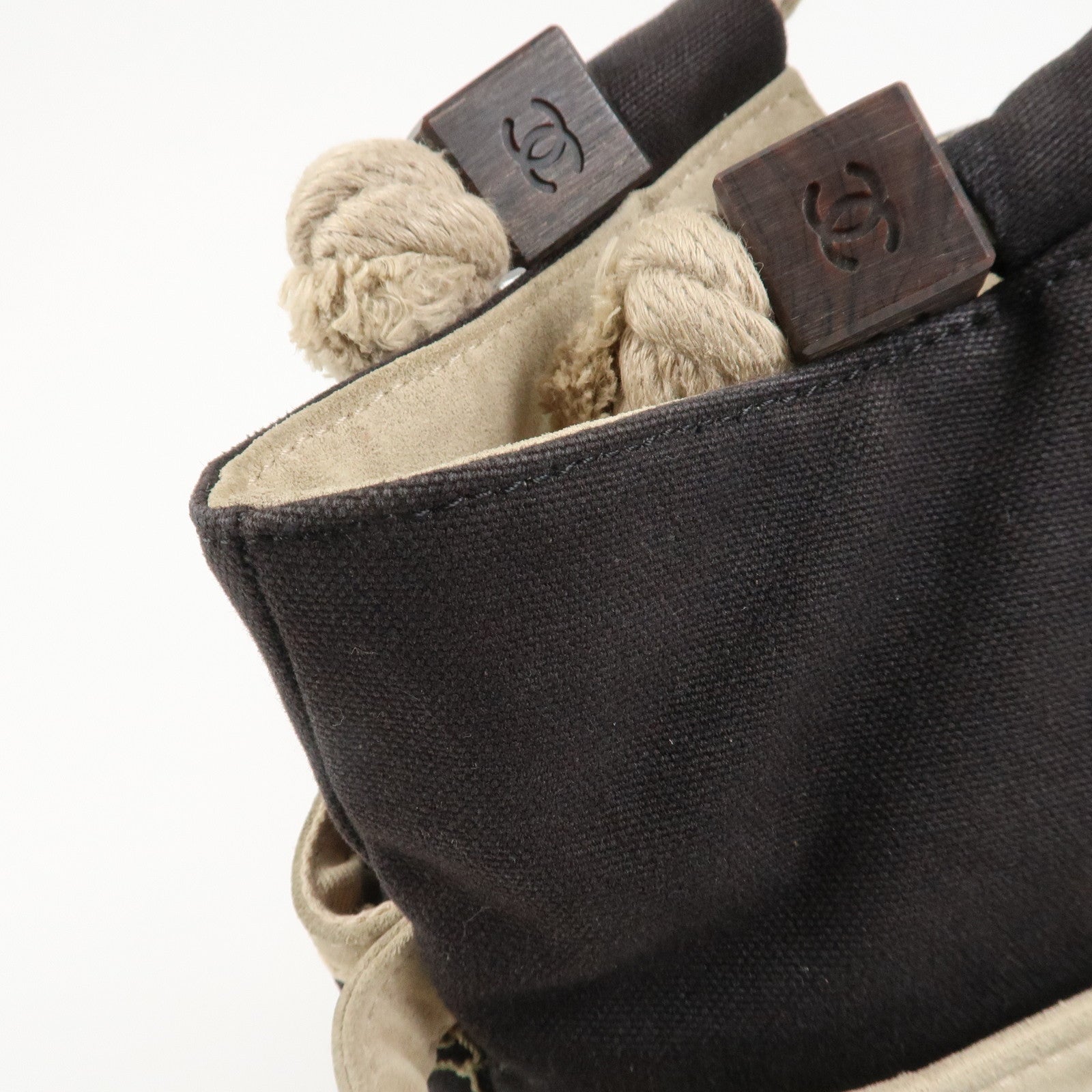 CHANEL COCO Mark Camellia Canvas Suede Tote Bag Black A21385 Used