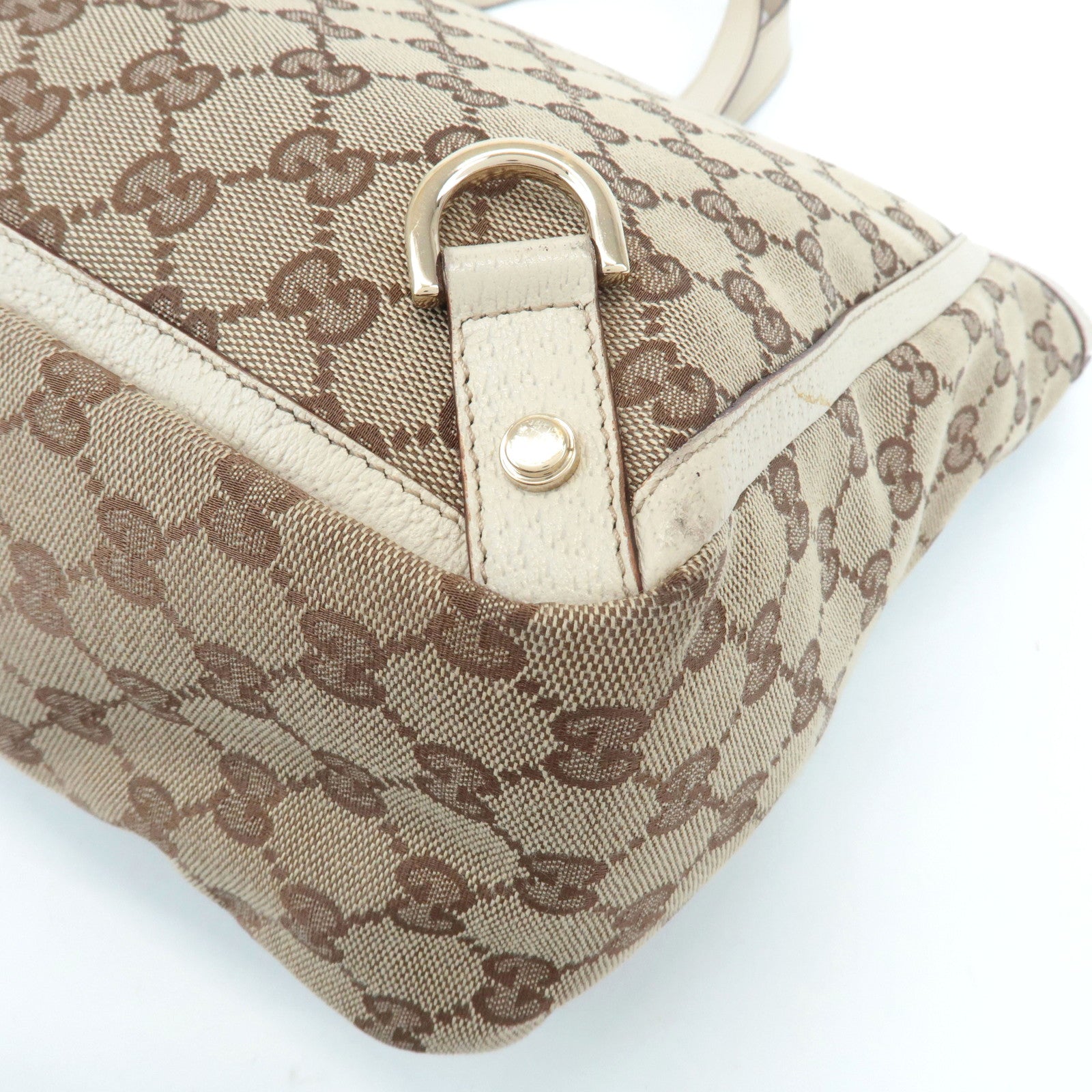 GUCCI Abbey Line GG Canvas Leather Tote Bag Beige 141472