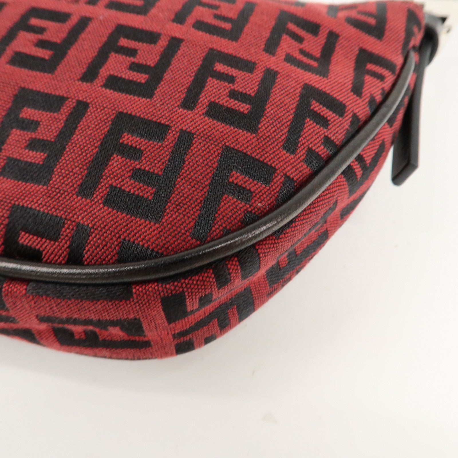 FENDI Zucchino Canvas Leather Accessory Pouch Hand Bag Black Red