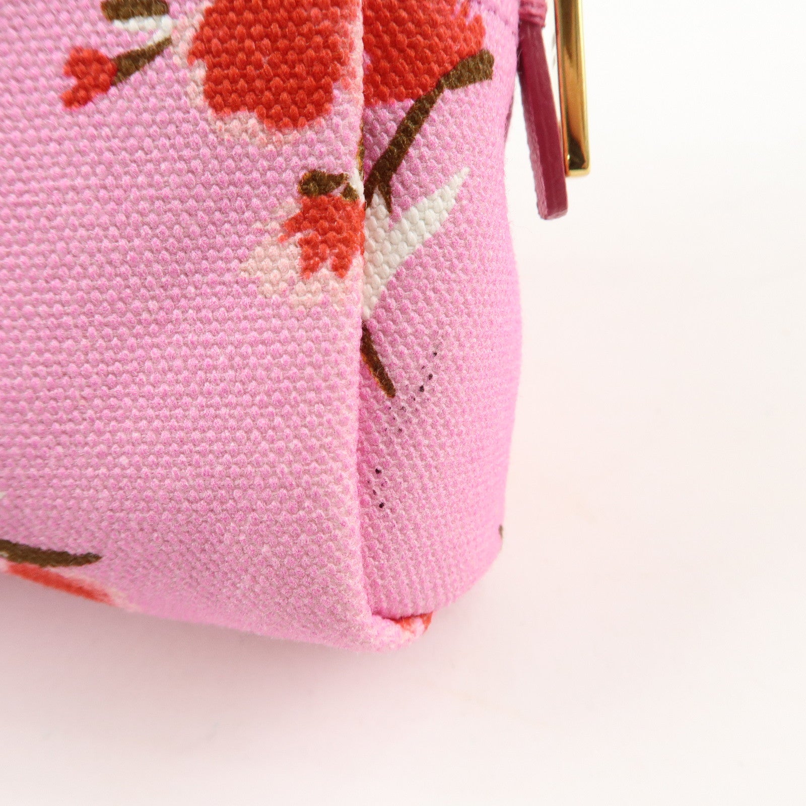 PRADA Canapa Canvas Leather Cosmetic Pouch Flower 1NA021 Pink