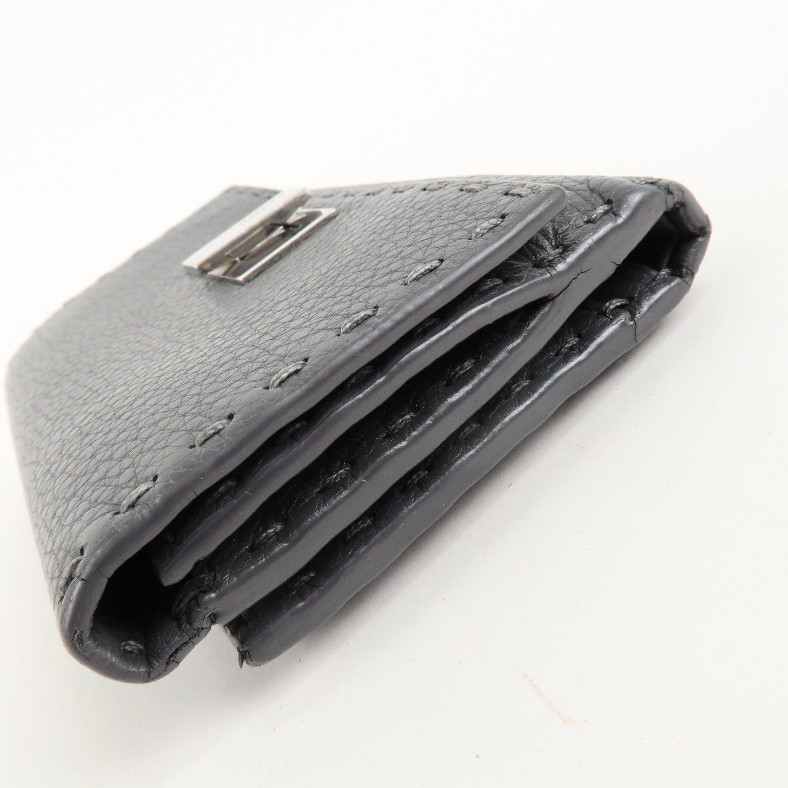 FENDI Selleria Leather Peekaboo Bi-fold Wallet Gray 8M0359