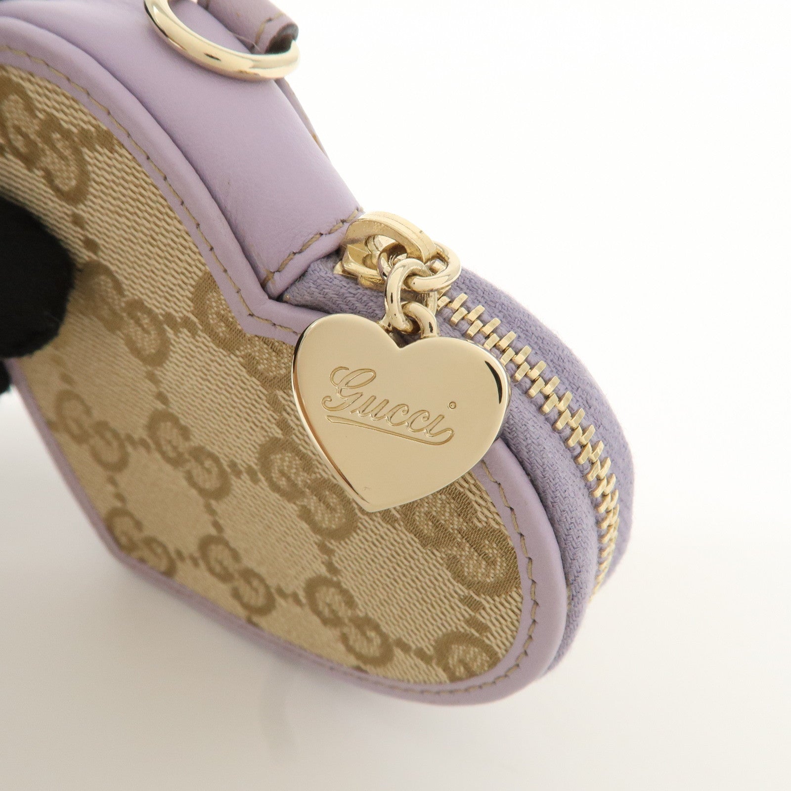 GUCCI GG Canvas Leather Heart Coin Purses Purple 152615