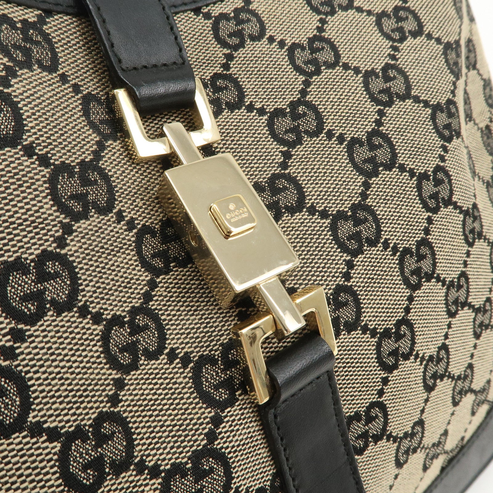 GUCCI Jackie GG Canvas Leather Shoulder Bag Beige Black 001.3306