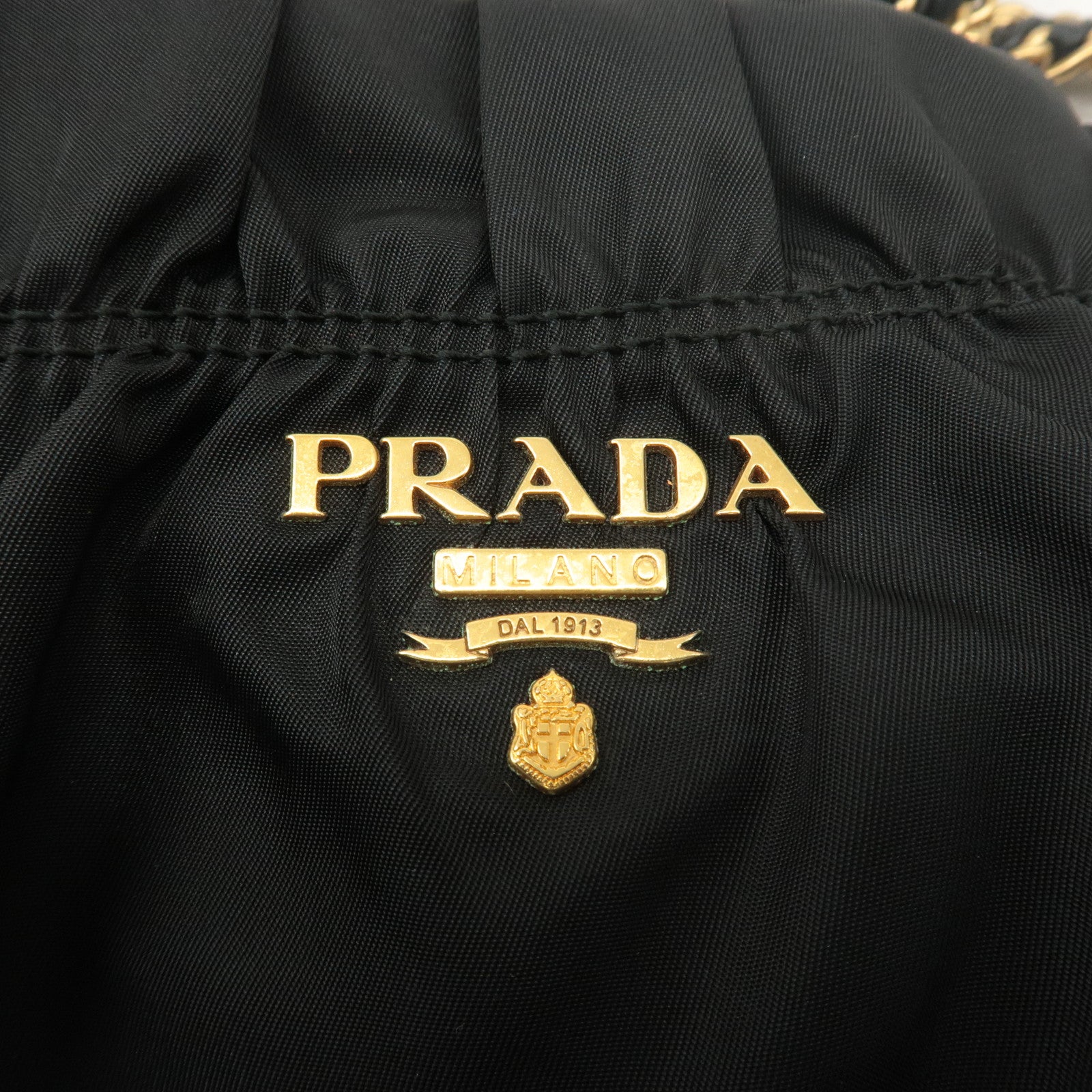 PRADA Nylon Leather Chain Tote Bag Hand Bag Black