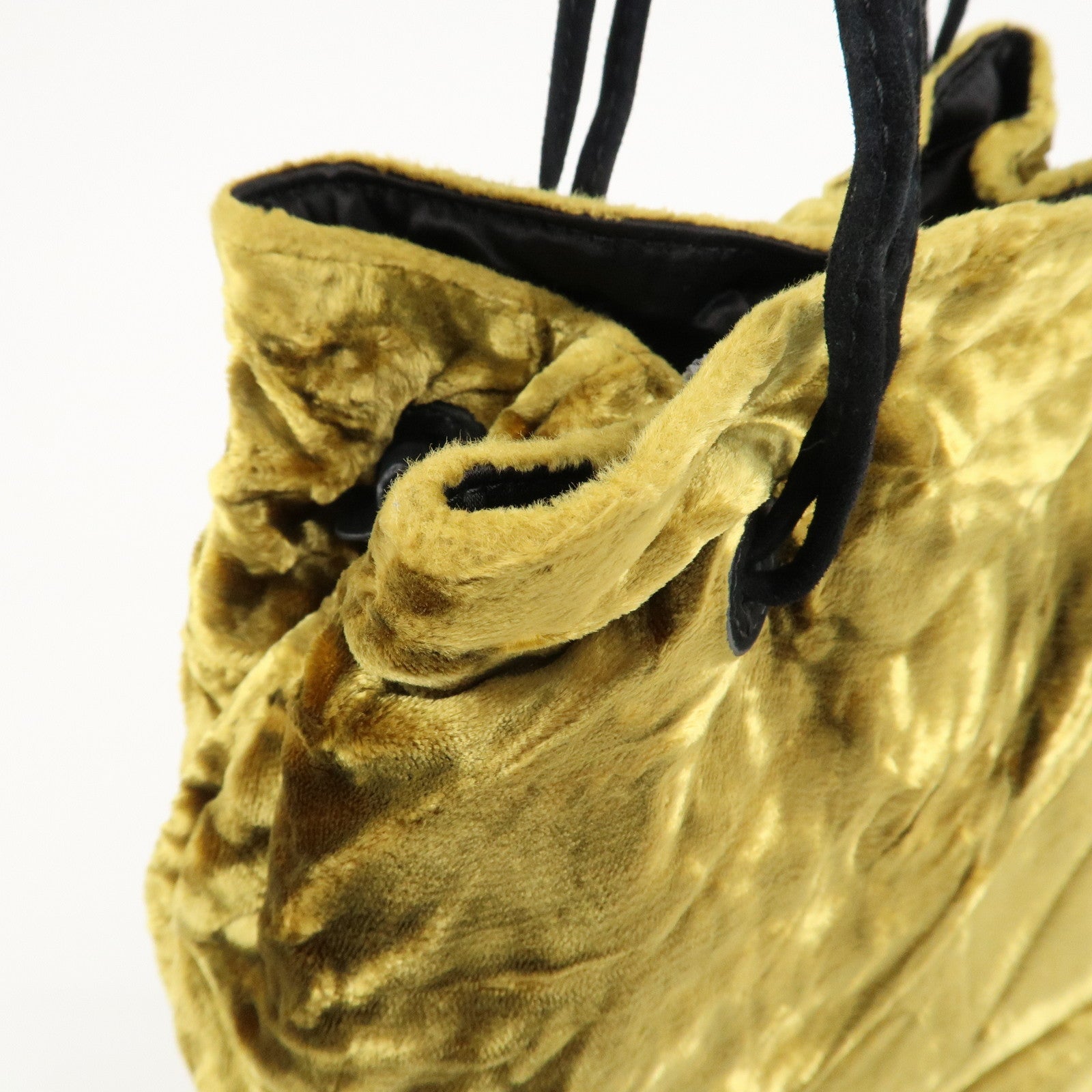 MIU MIU Satin Velour Suede Shoulder Bag Drawstring Bag Gold Black Used