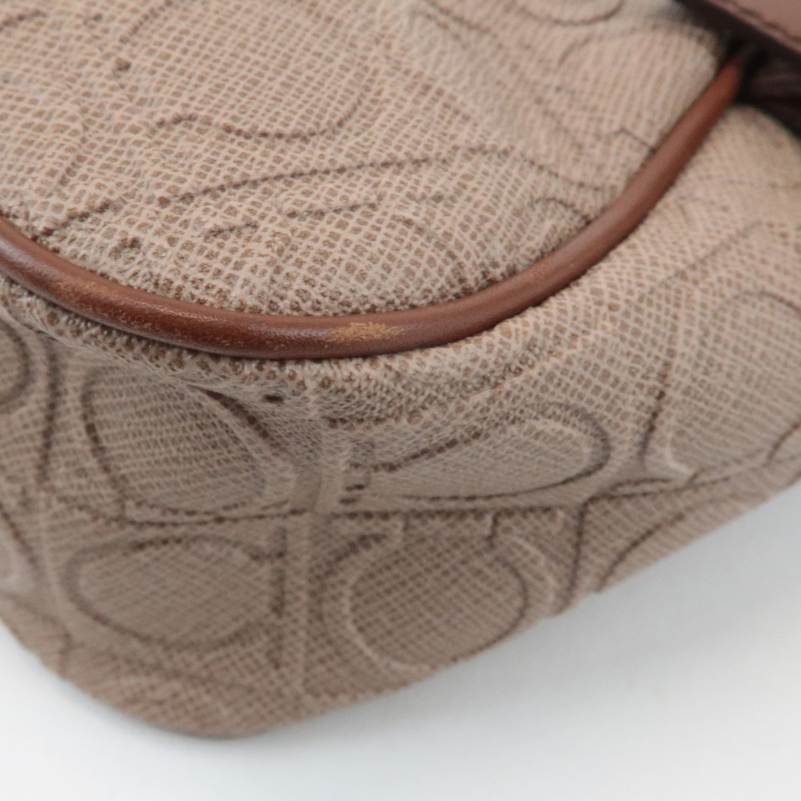Ferragamo Gancini PVC Leather Shoulder Bag Pink Beige Brown Used