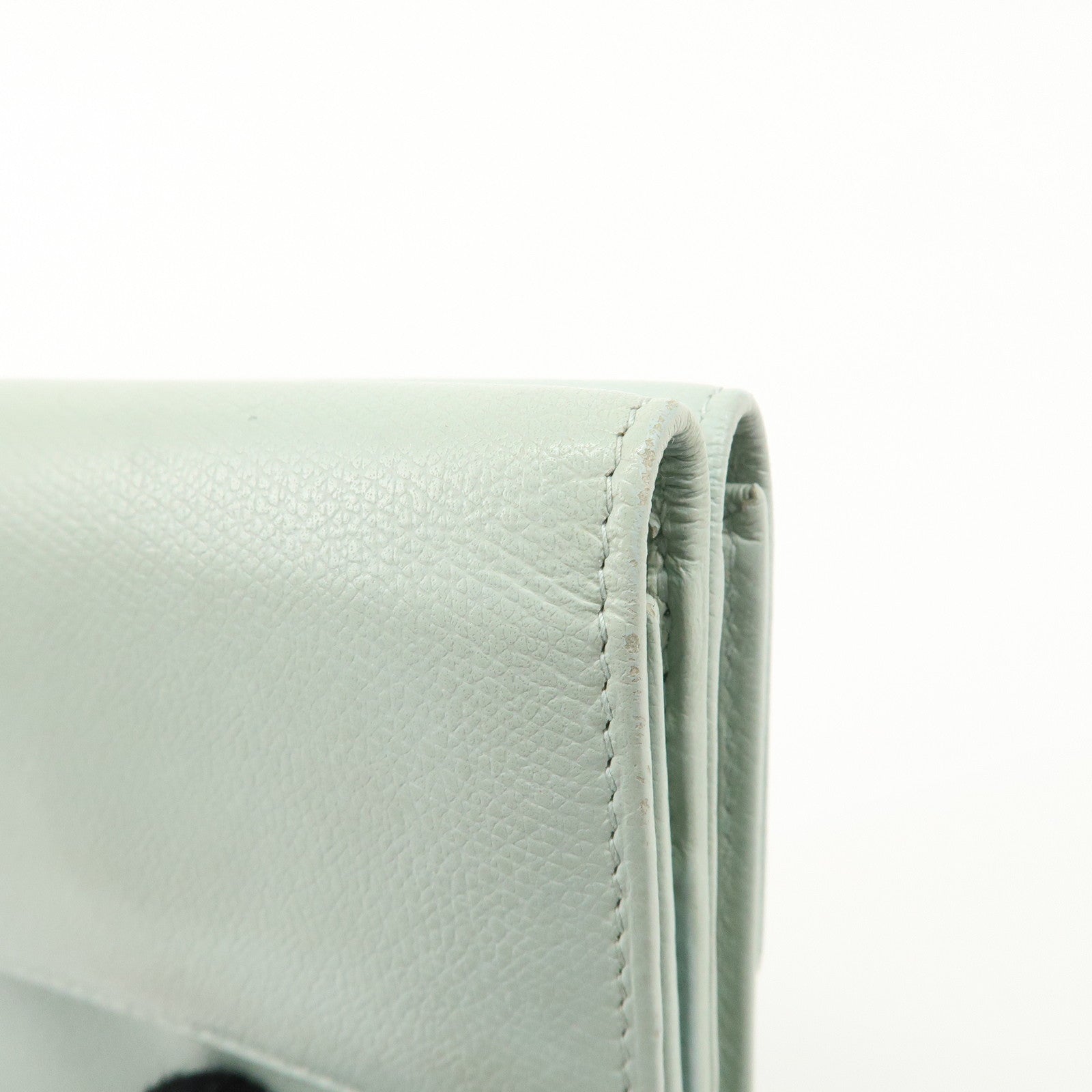 CHANEL COCO Button Leather Double Hook Wallet Mint blue A20902 Used