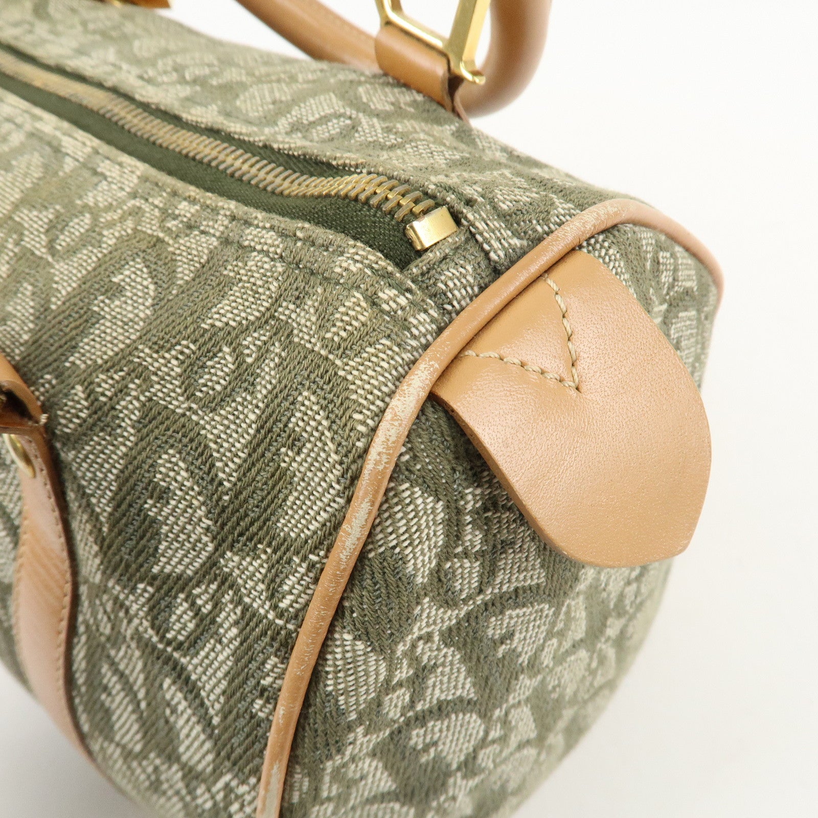 Christian Dior Trotter Canvas Leathr Mini Boston Bag Green