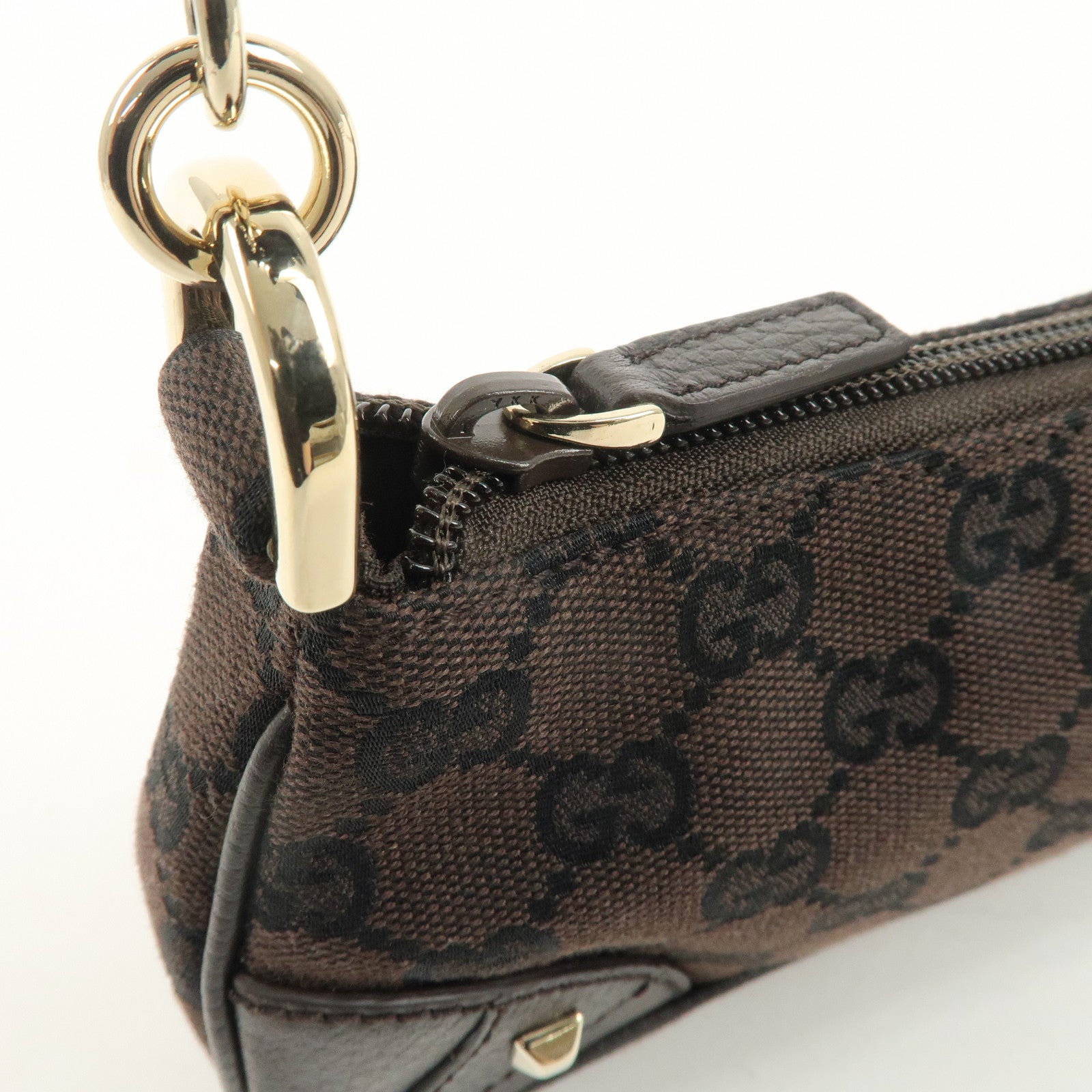 GUCCI GG Canvas Leather Chain Shoulder Bag Dark Brown 27383