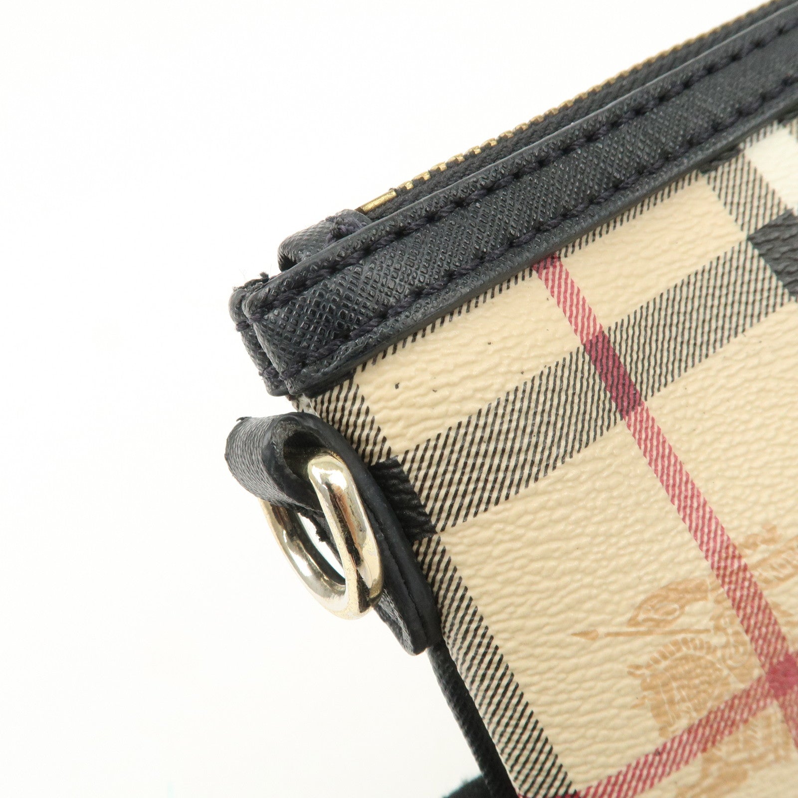 BURBERRY Nova Plaid PVC Leather Shoulder Bag Hand Bag Black Used