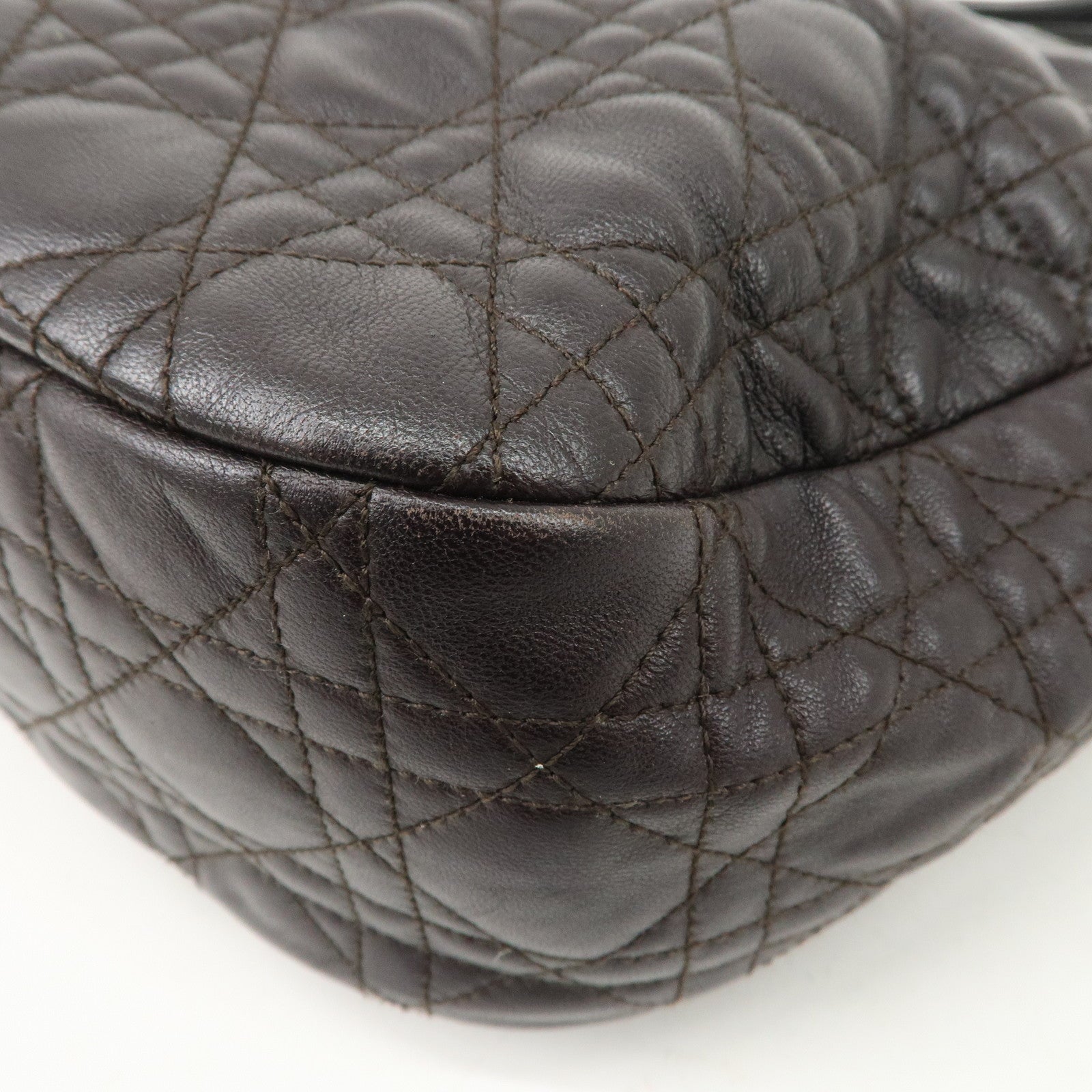 Christian Dior Cannage Leather Chain Shoulder Bag Logo Charm Used