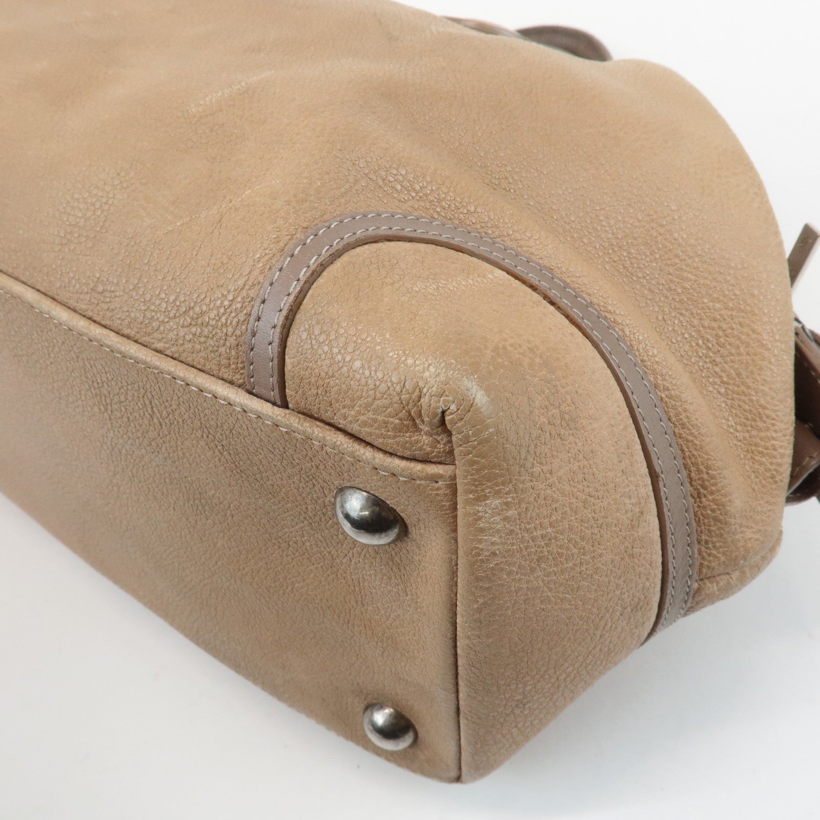 CHANEL COCO Mark Leather Boston Bag Brown Silver Hardware Used