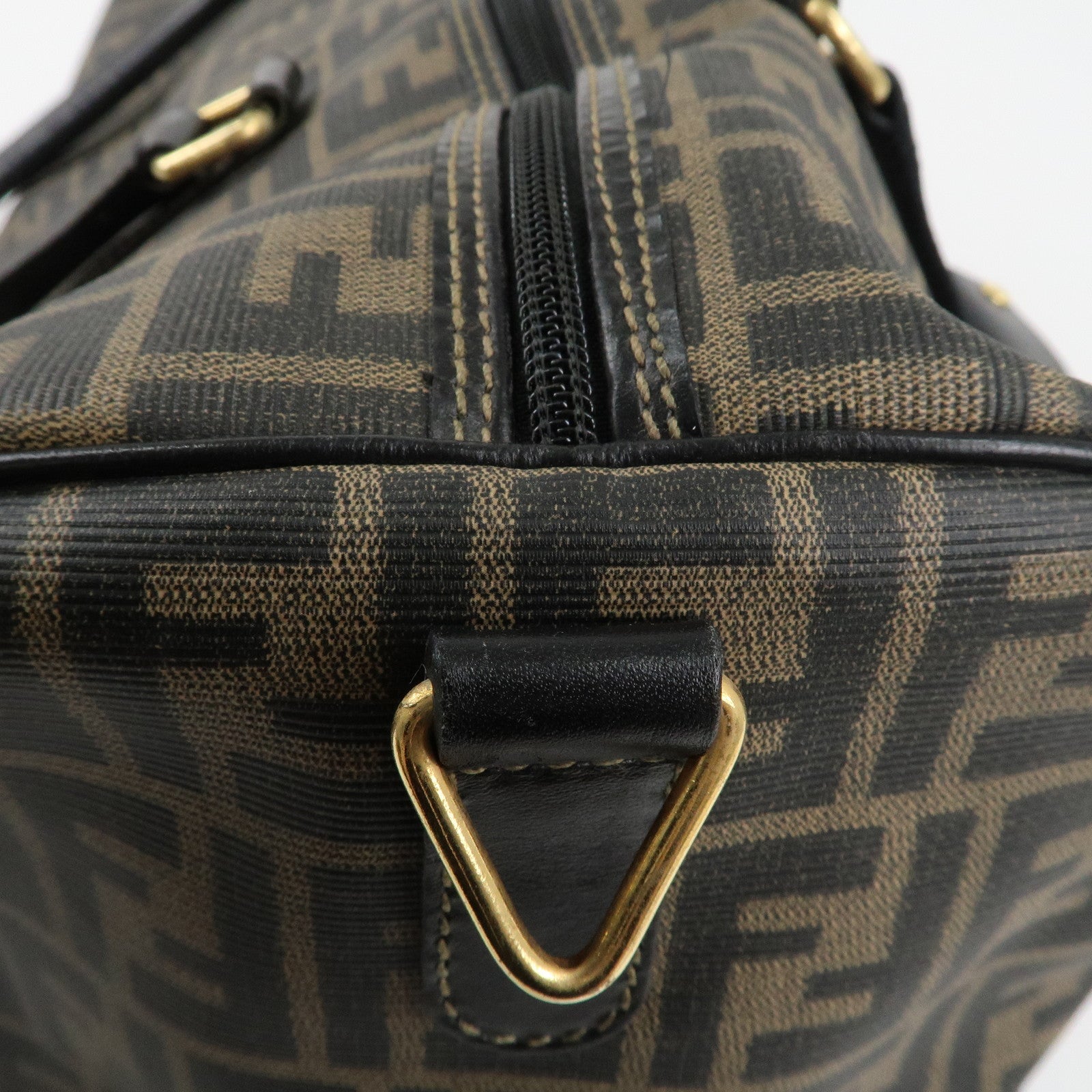 FENDI Zucca Logo Print PVC Leather Boston Bag Brown Black