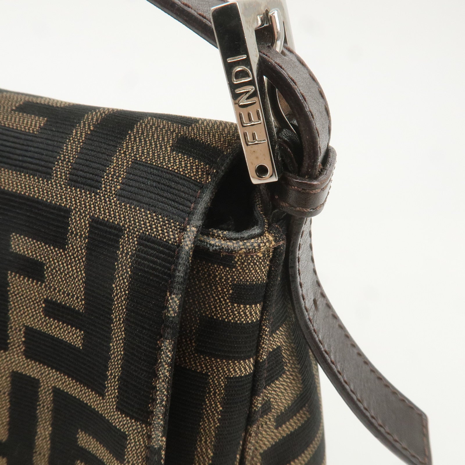 FENDI Mamma Baguette Canvas Shoulder Bag Brown Black 26325