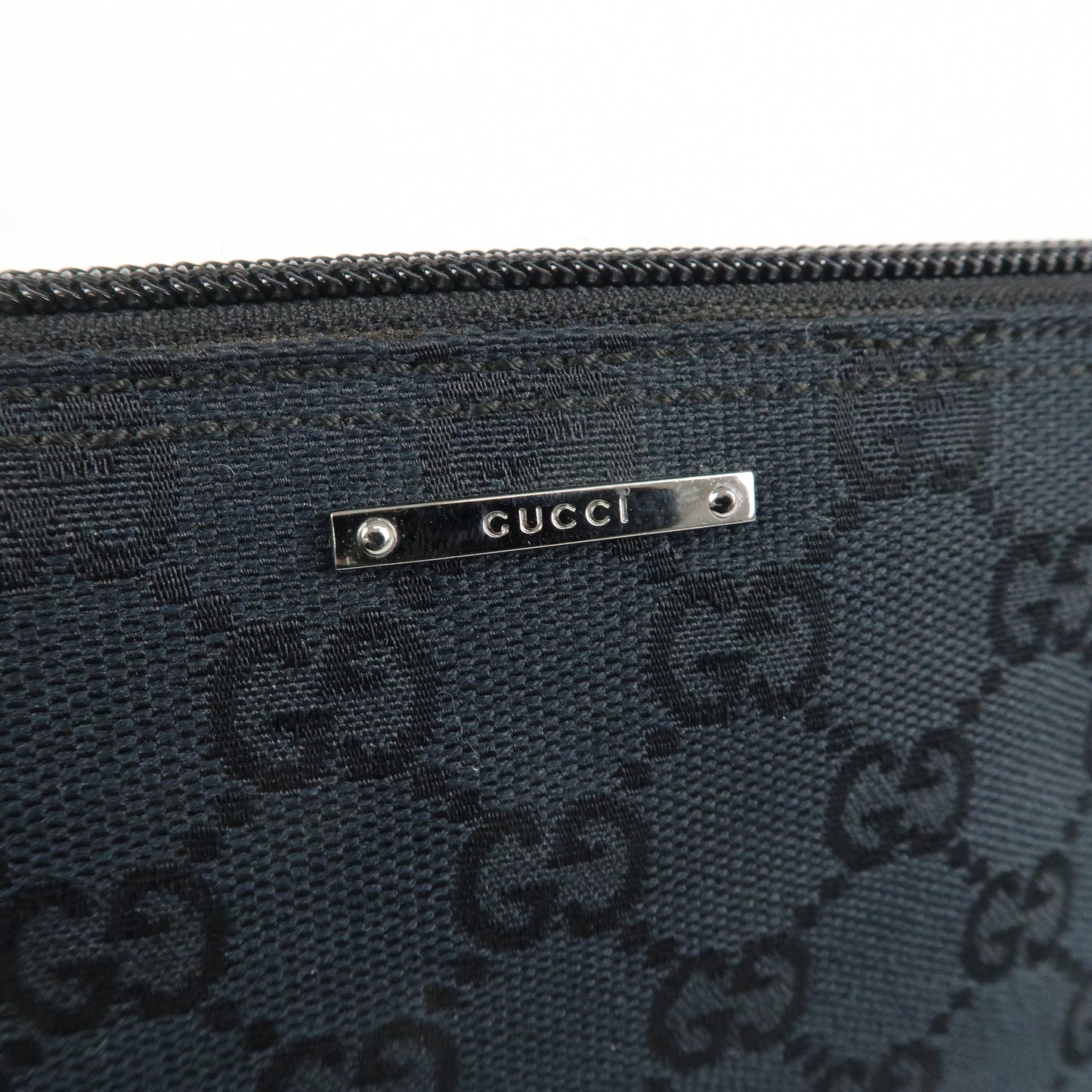 GUCCI Boat Bag Sherry GG Canvas Leather Pouch Black 141809