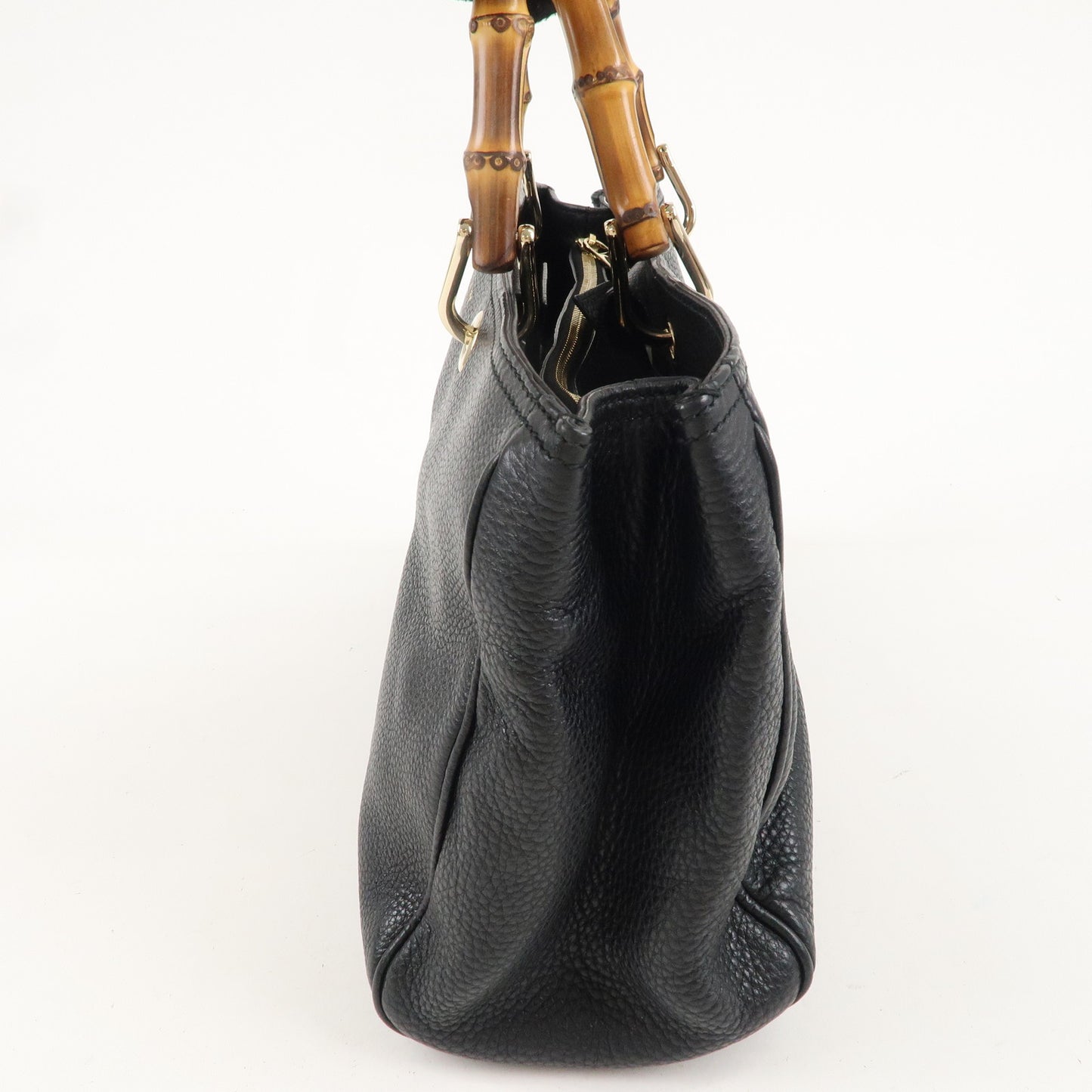 GUCCI Bamboo Leather 2WAY Shopper Medium Tote Bag Black 323660
