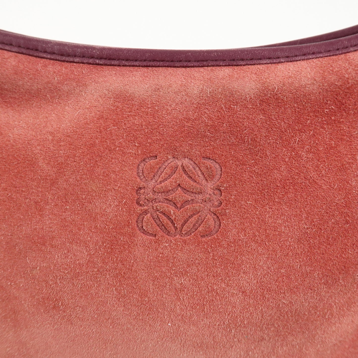 LOEWE Anagram Suede Leather Shoulder Bag Red Purple