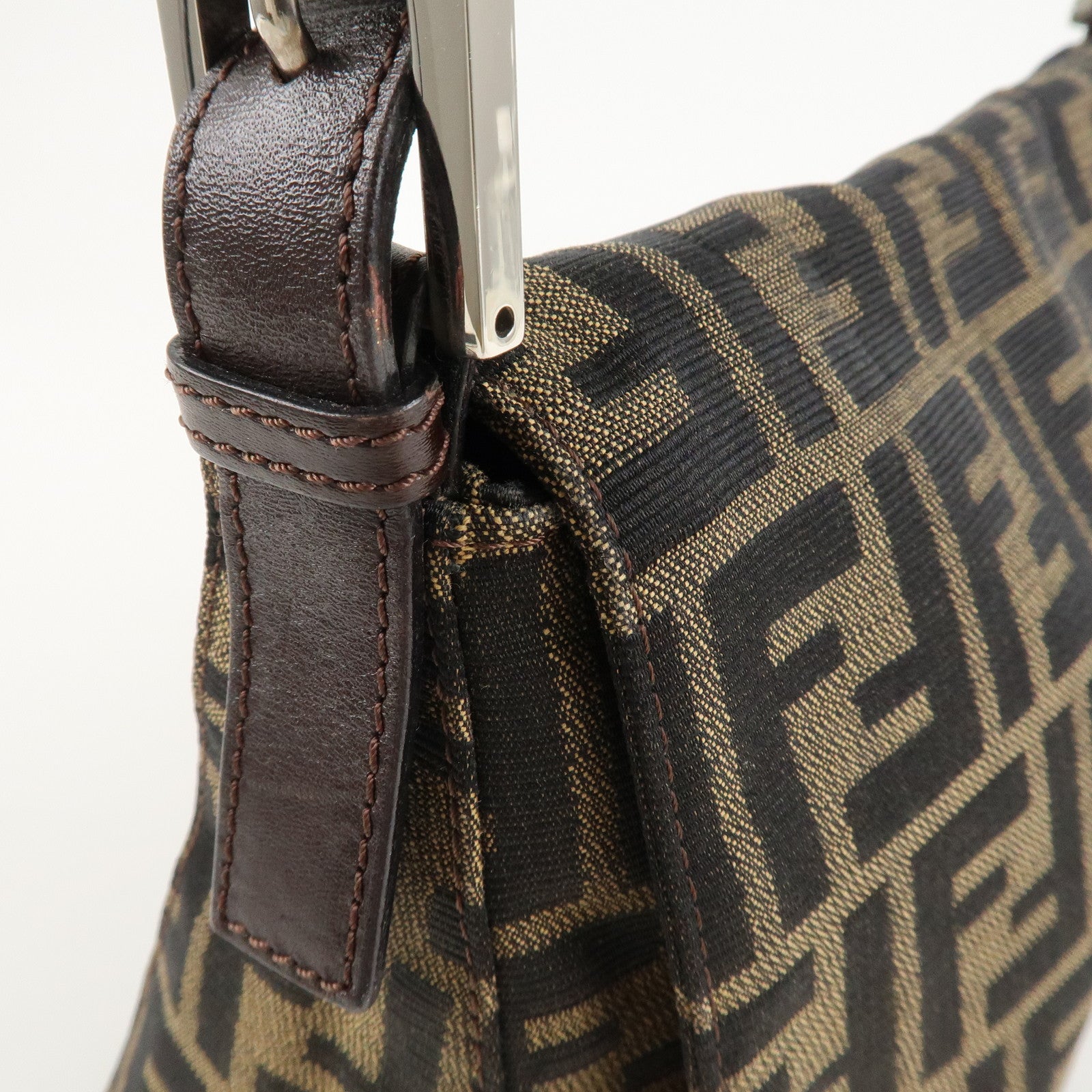 FENDI Mamma Baguette Zucca Canvas Leather Shoulder Bag 26325