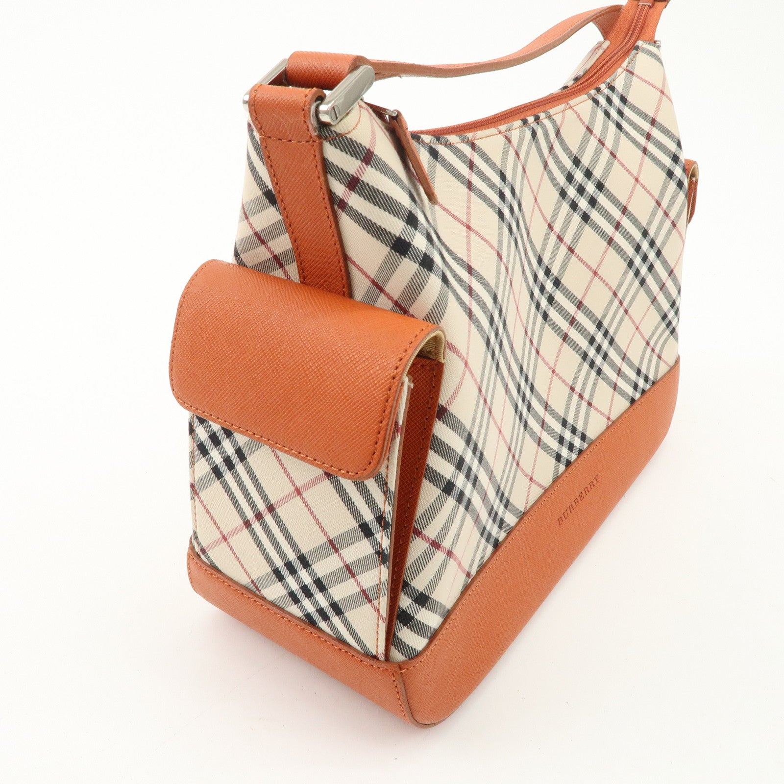 BURBERRY Canvas Leather Shoulder Bag Hand Bag Nova Plaid Orange Used