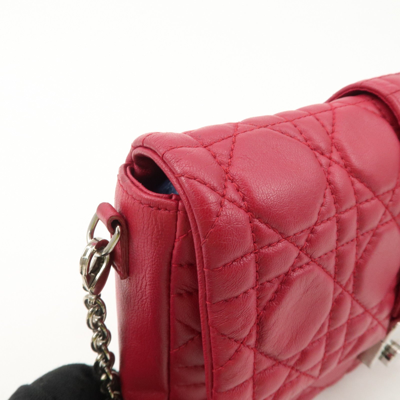 Christian Dior Cannage Leather Chain Shoulder Bag Red